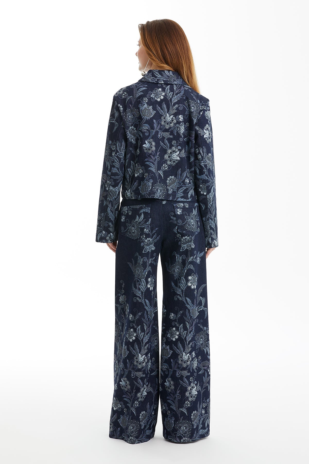 Beaded Detail Patterned Denim Jacket