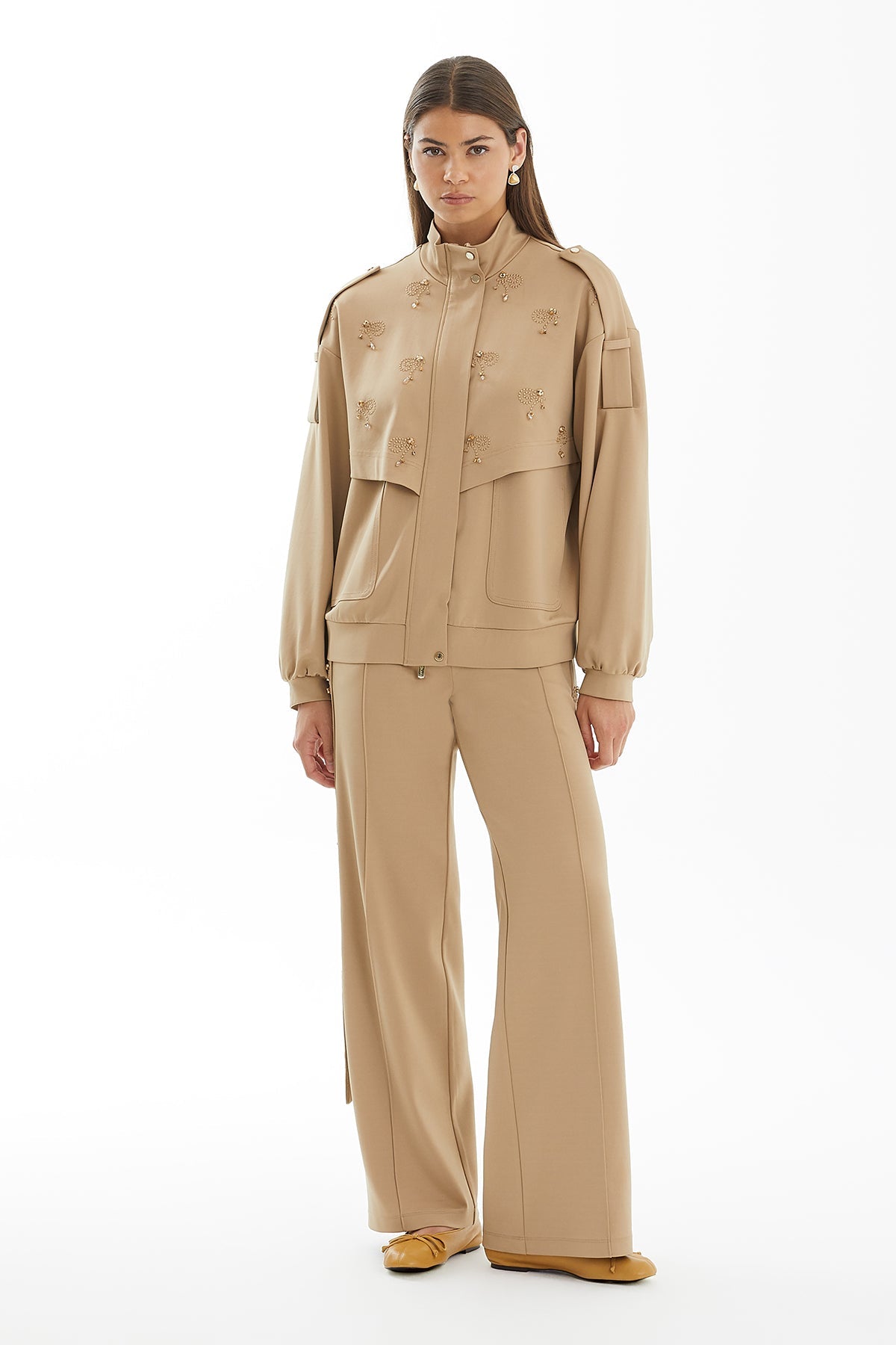 Beige Raised Embroidery Jacket
