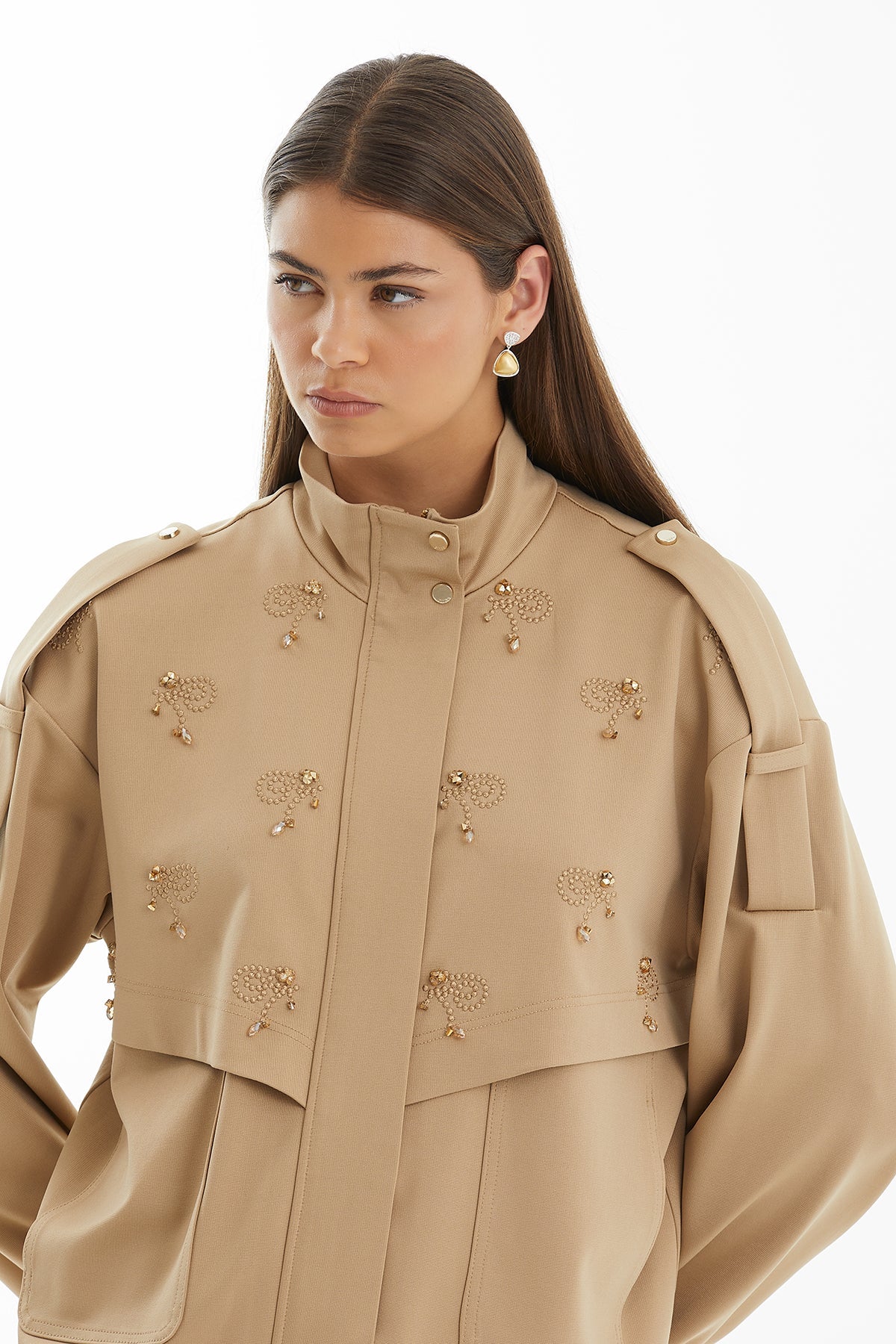 Beige Raised Embroidery Jacket