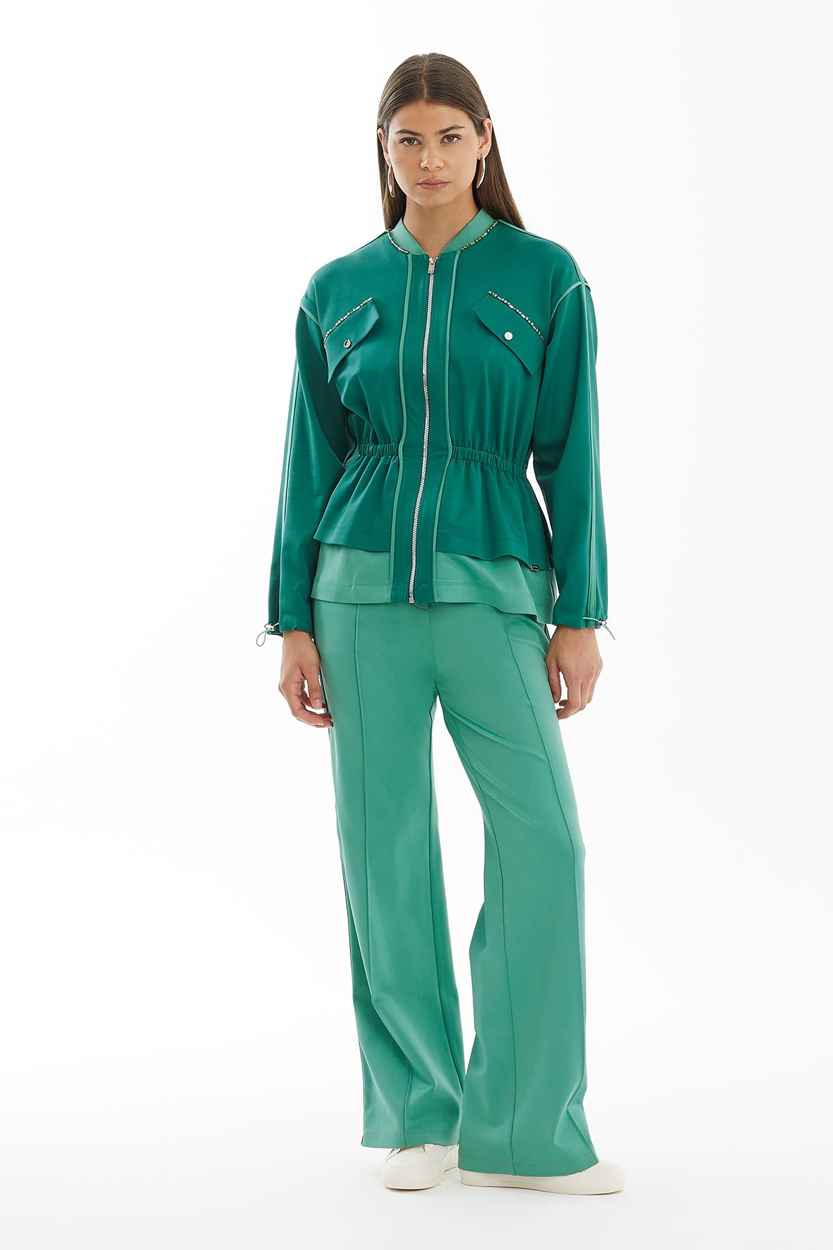 Green Contrast Color Knitted Jacket