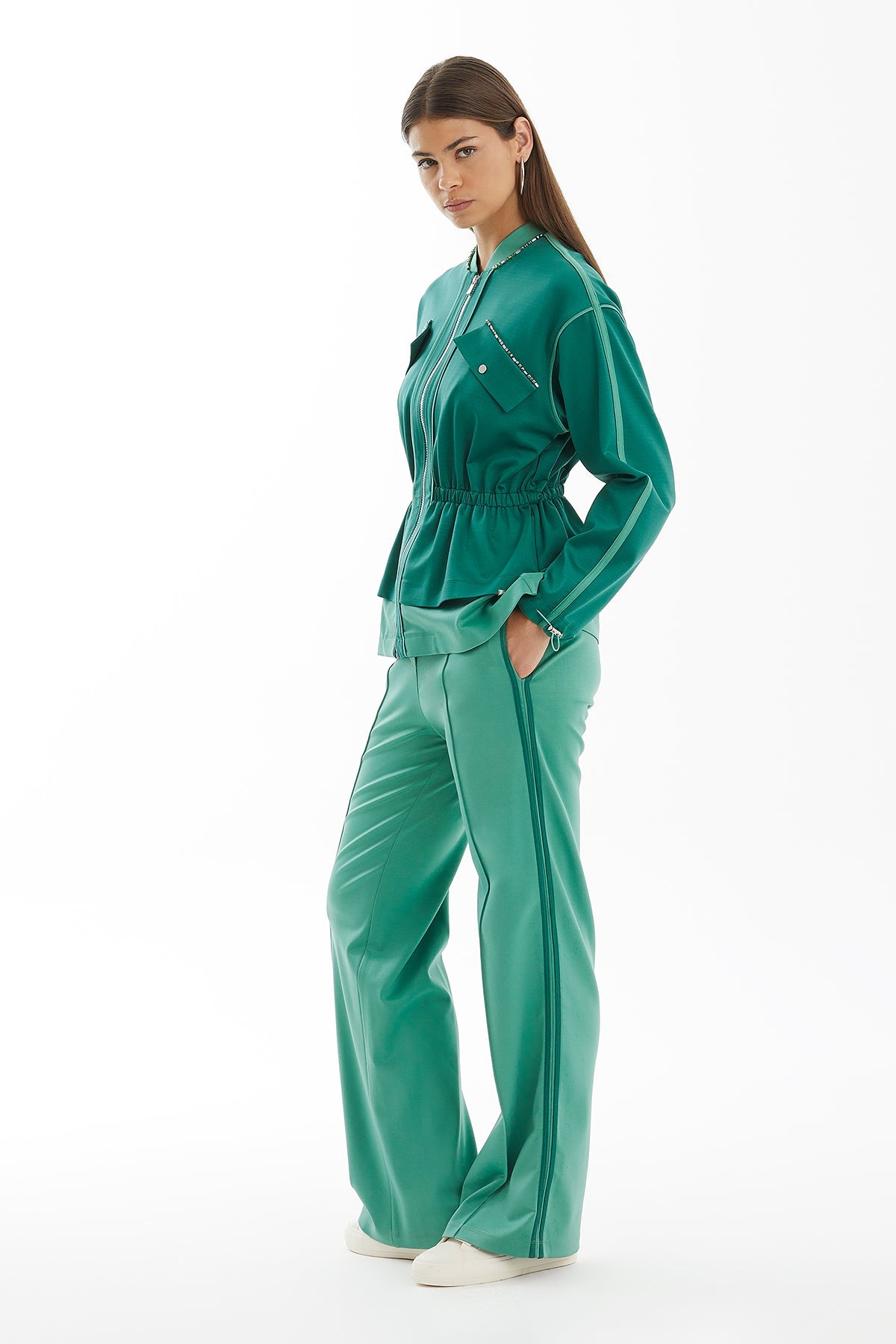 Green Contrast Color Knitted Jacket