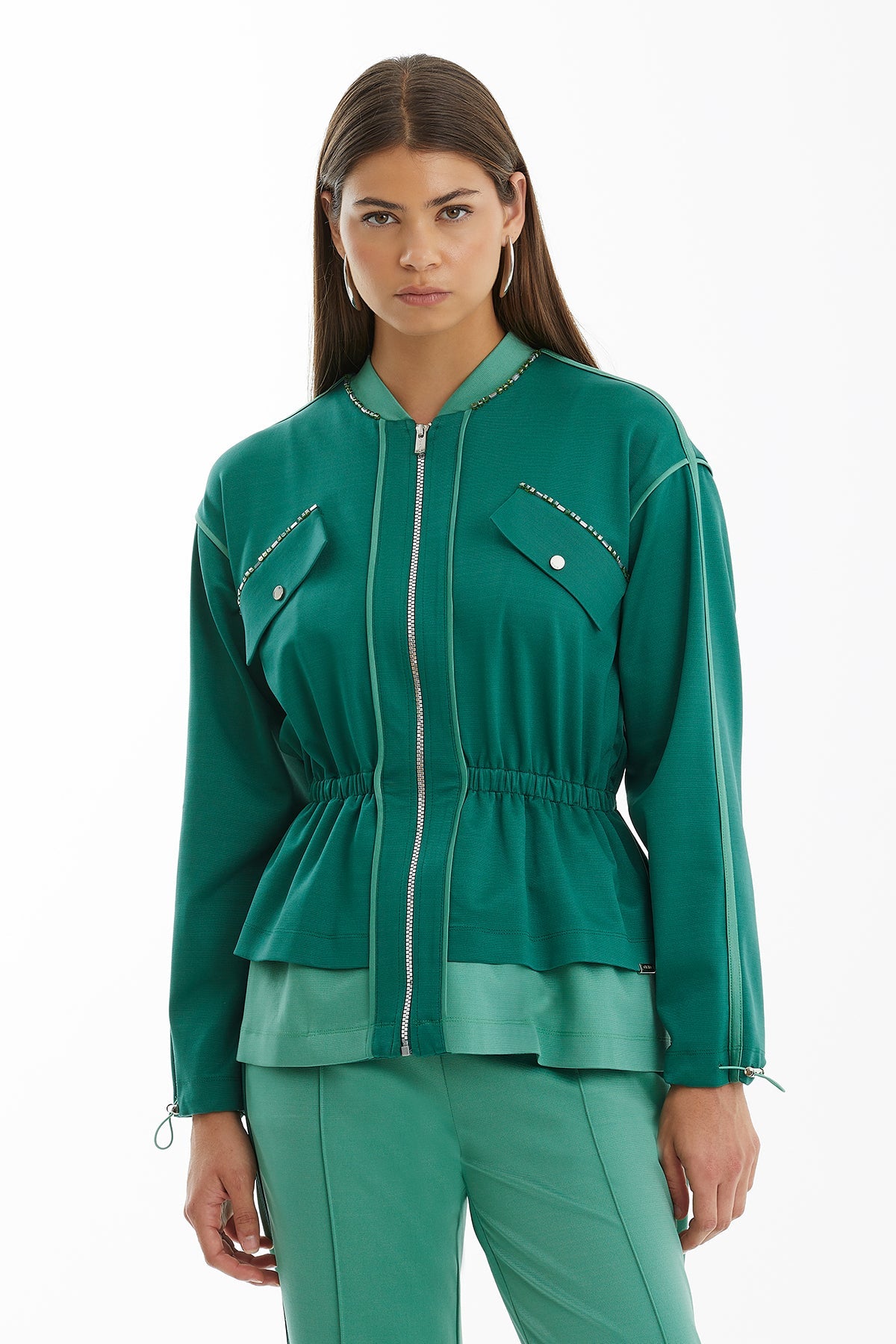 Green Contrast Color Knitted Jacket