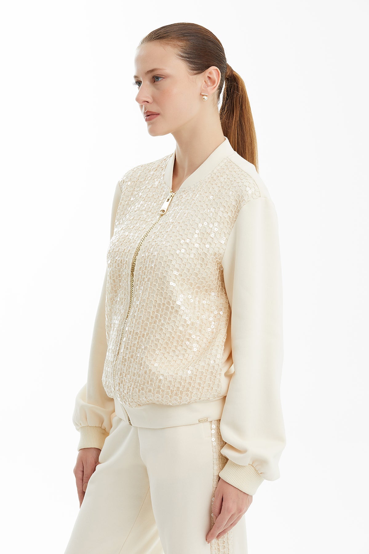 Ecru Sequin-Detail Knitted Jacket