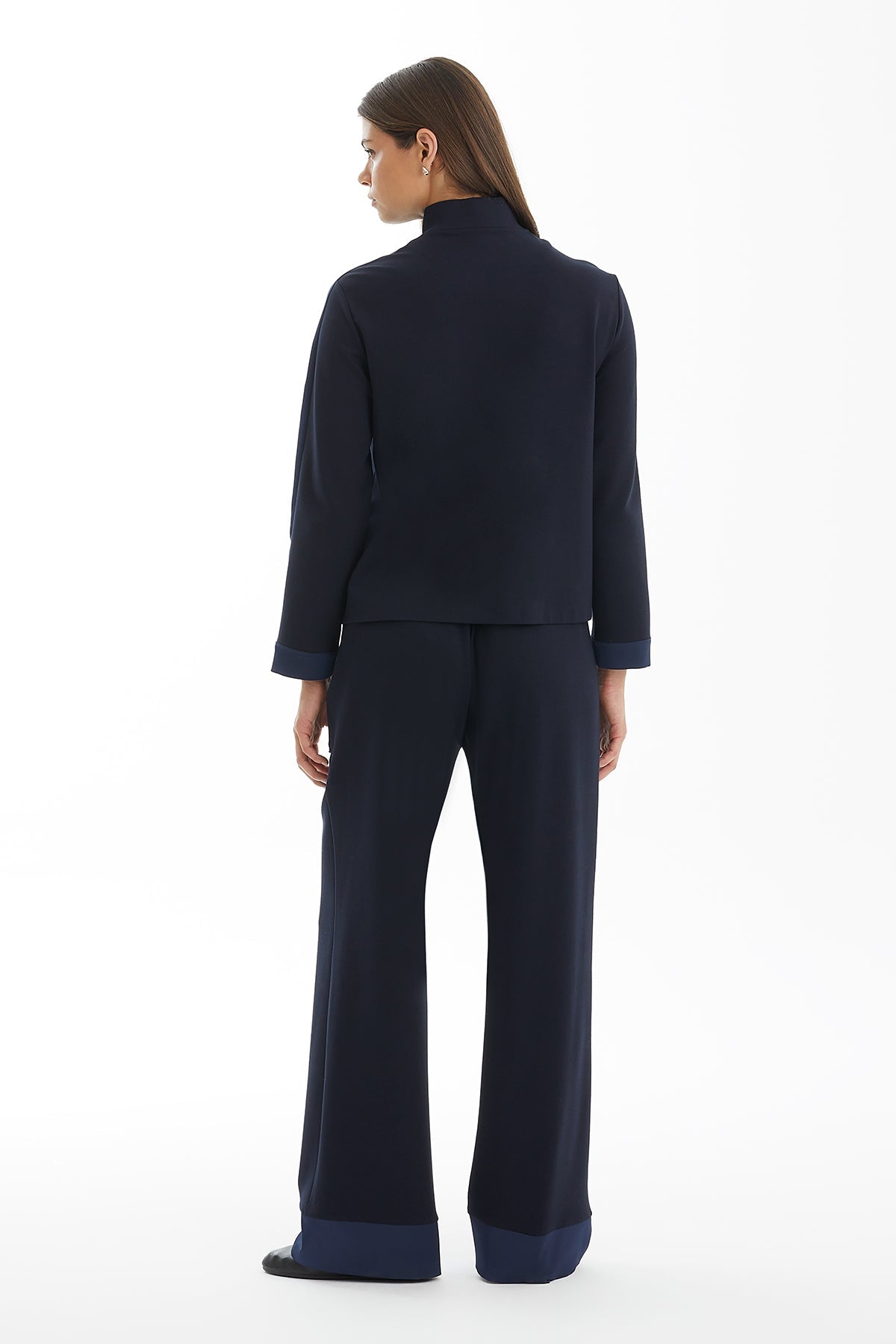 Dark Navy Knitted Jacket with Contrast Trim