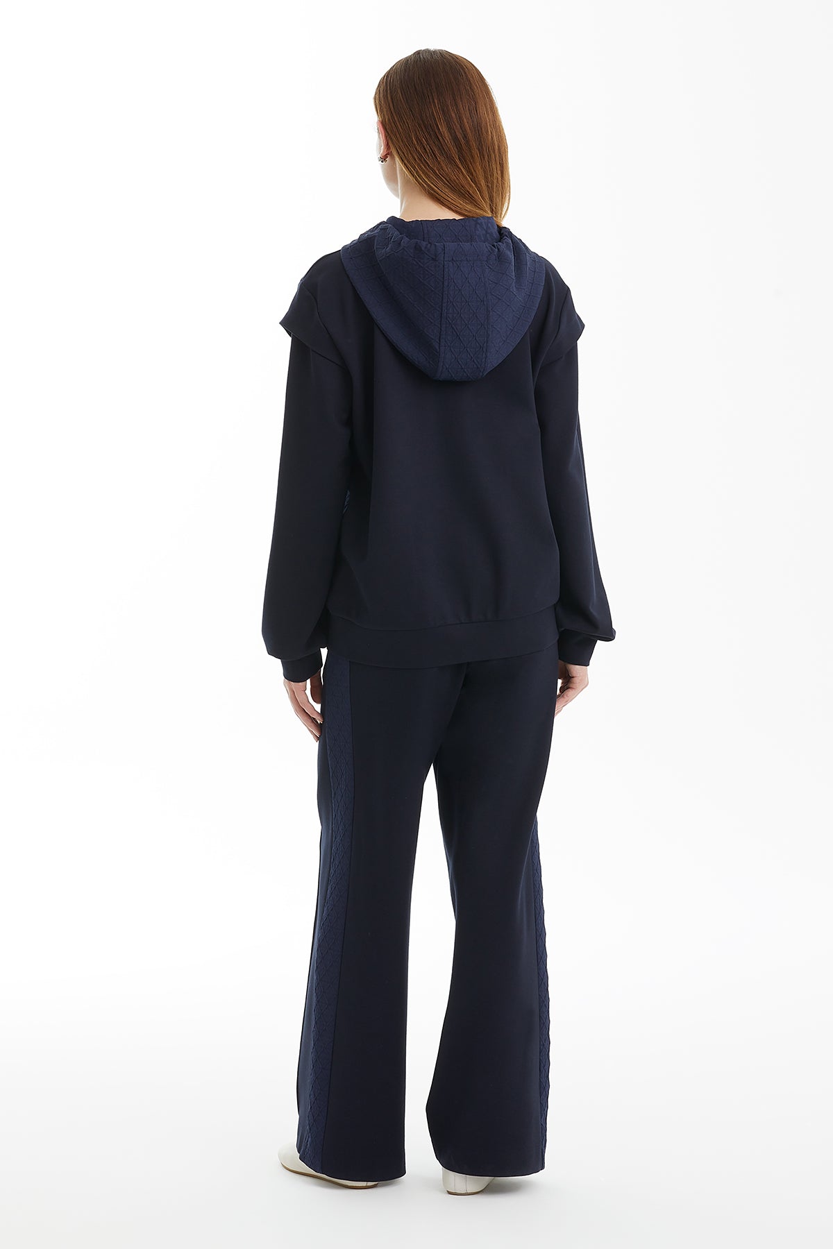 Dark Navy Geometric Pattern Hooded Jacket