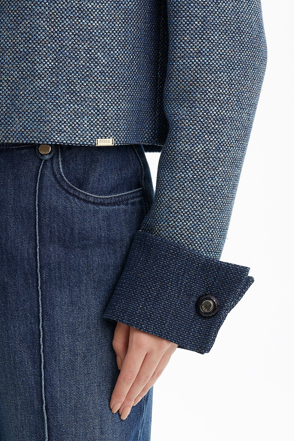 Dark Navy Buttoned Jacket with Detachable Cuffs