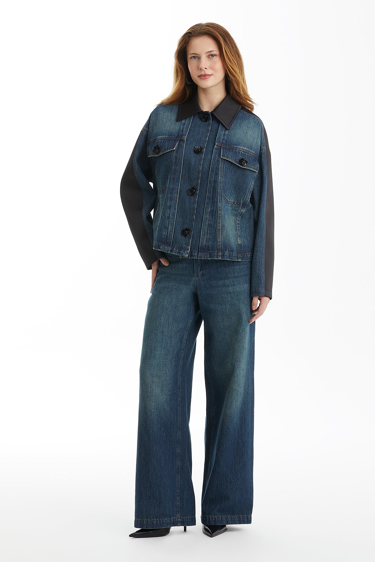 Blue Trimmed Embroidered Denim Jacket