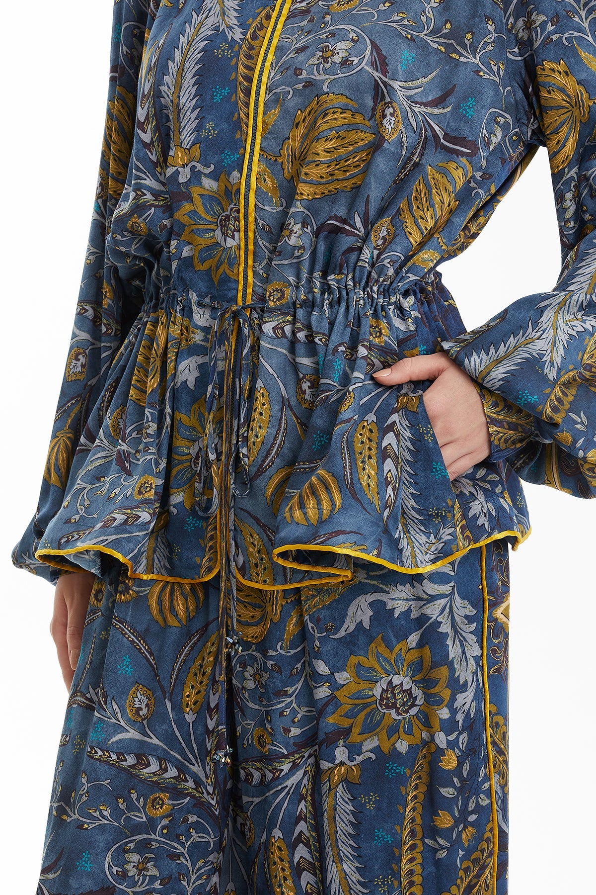 Patterned Drawstring Waist Jacket