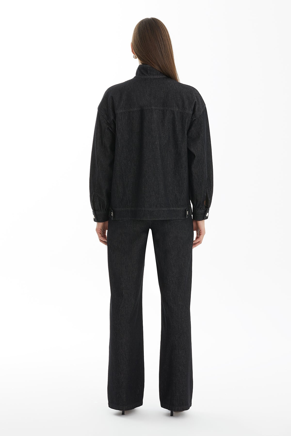 Black Denim Jacket with Crystal Metal Detail
