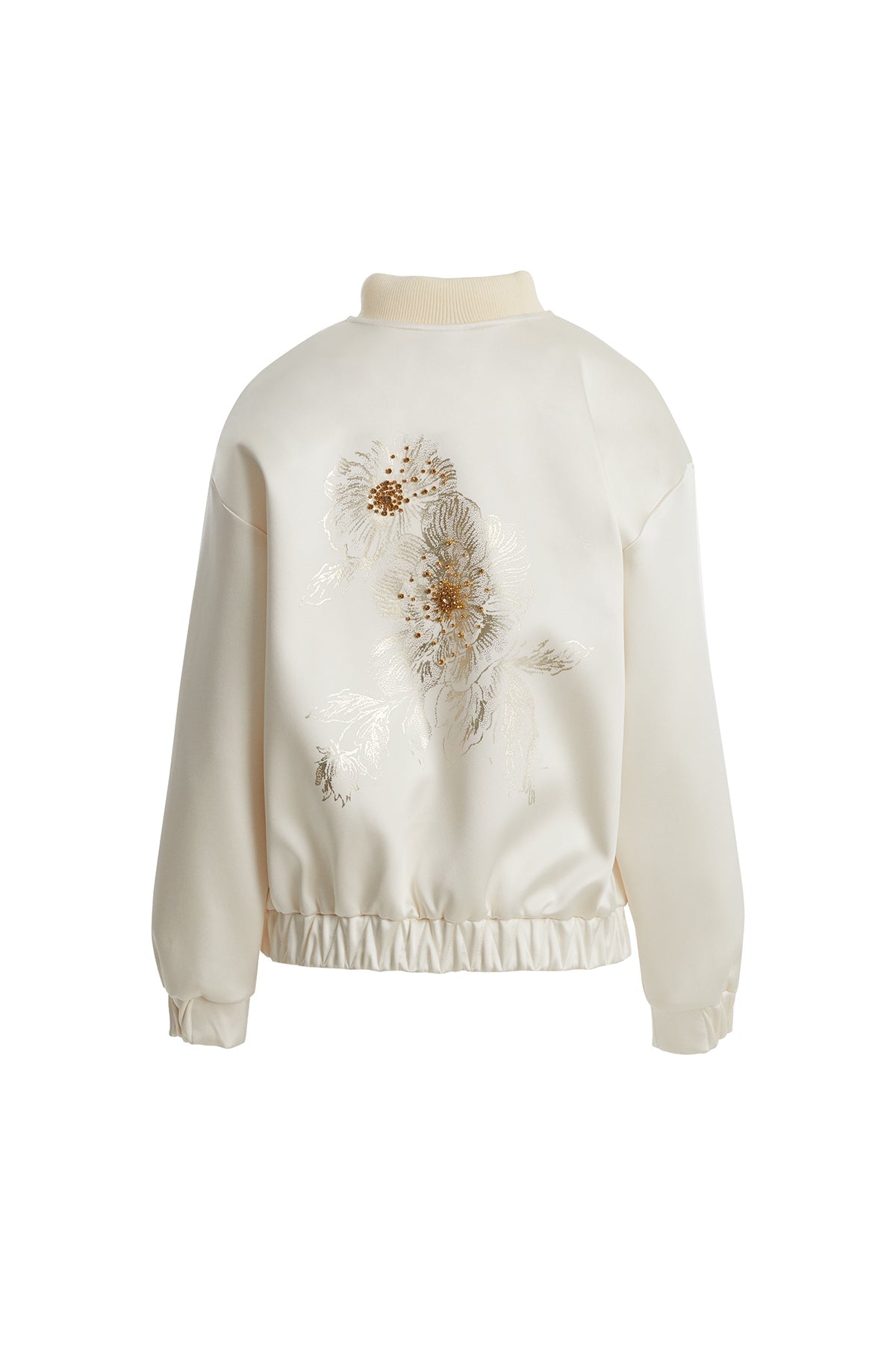 Ecru Floral Print Bomber Jacket