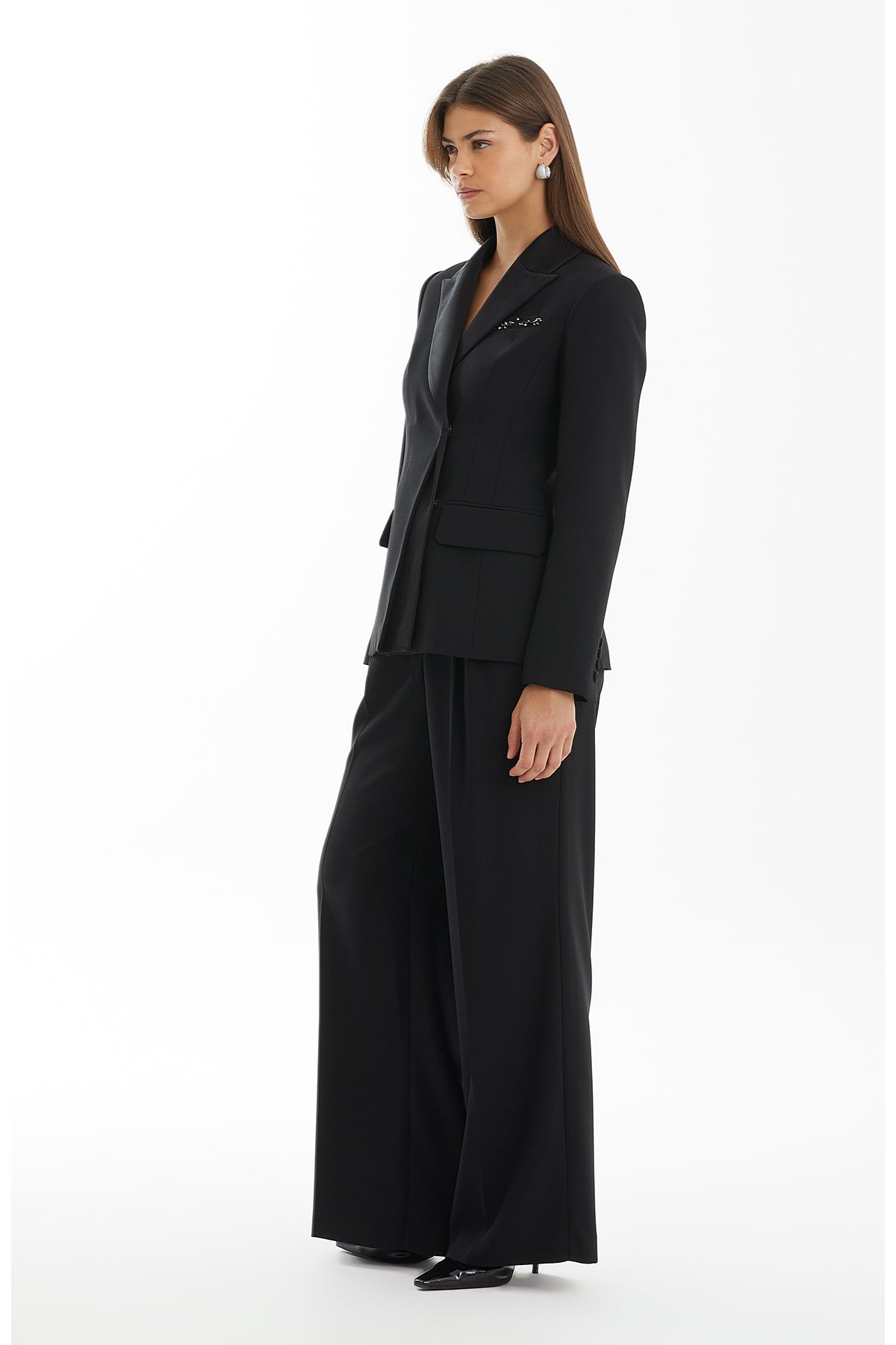 Black Blazer Jacket with Satin Collar Detail