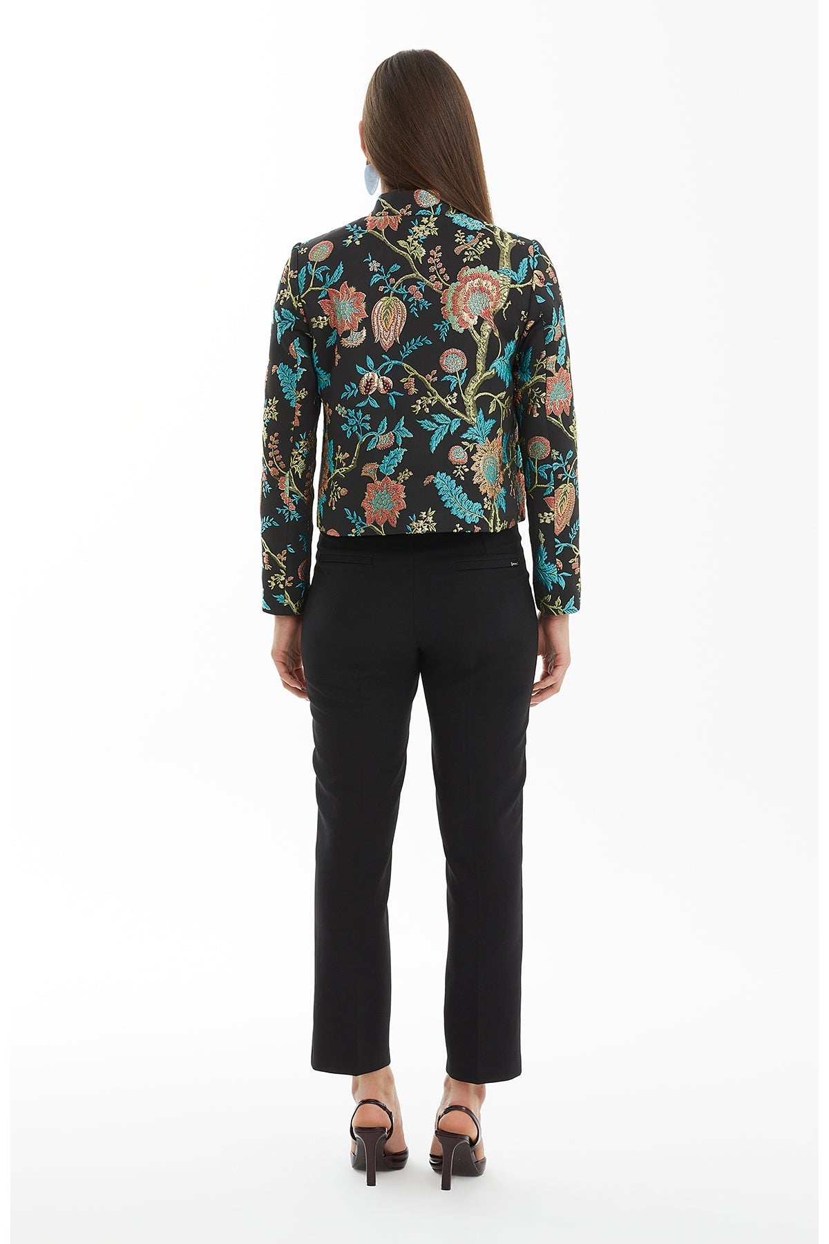 Black Snap-Button Stand Collar Jacket