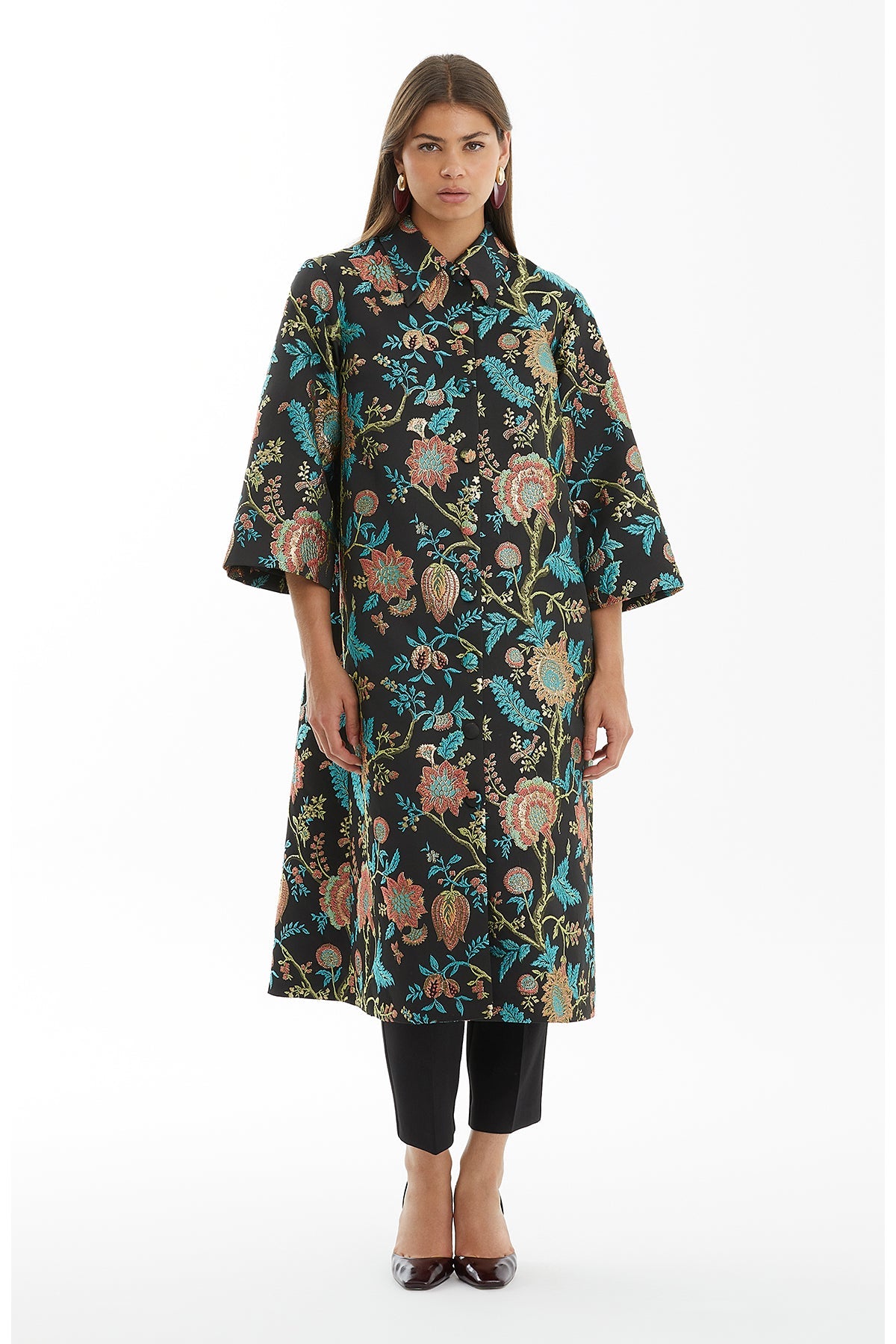 Black Snap-Button Midi Caftan