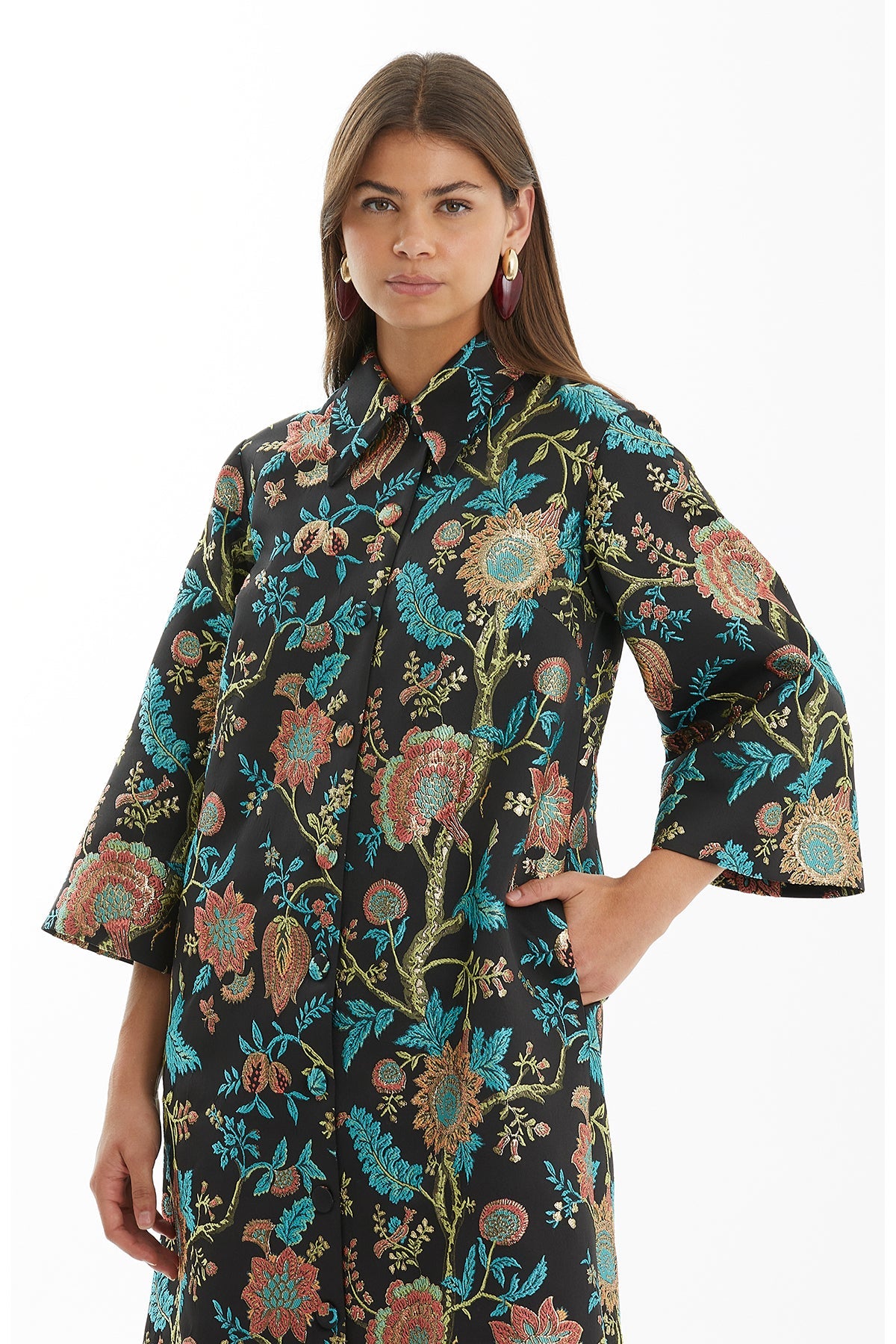 Black Snap-Button Midi Caftan