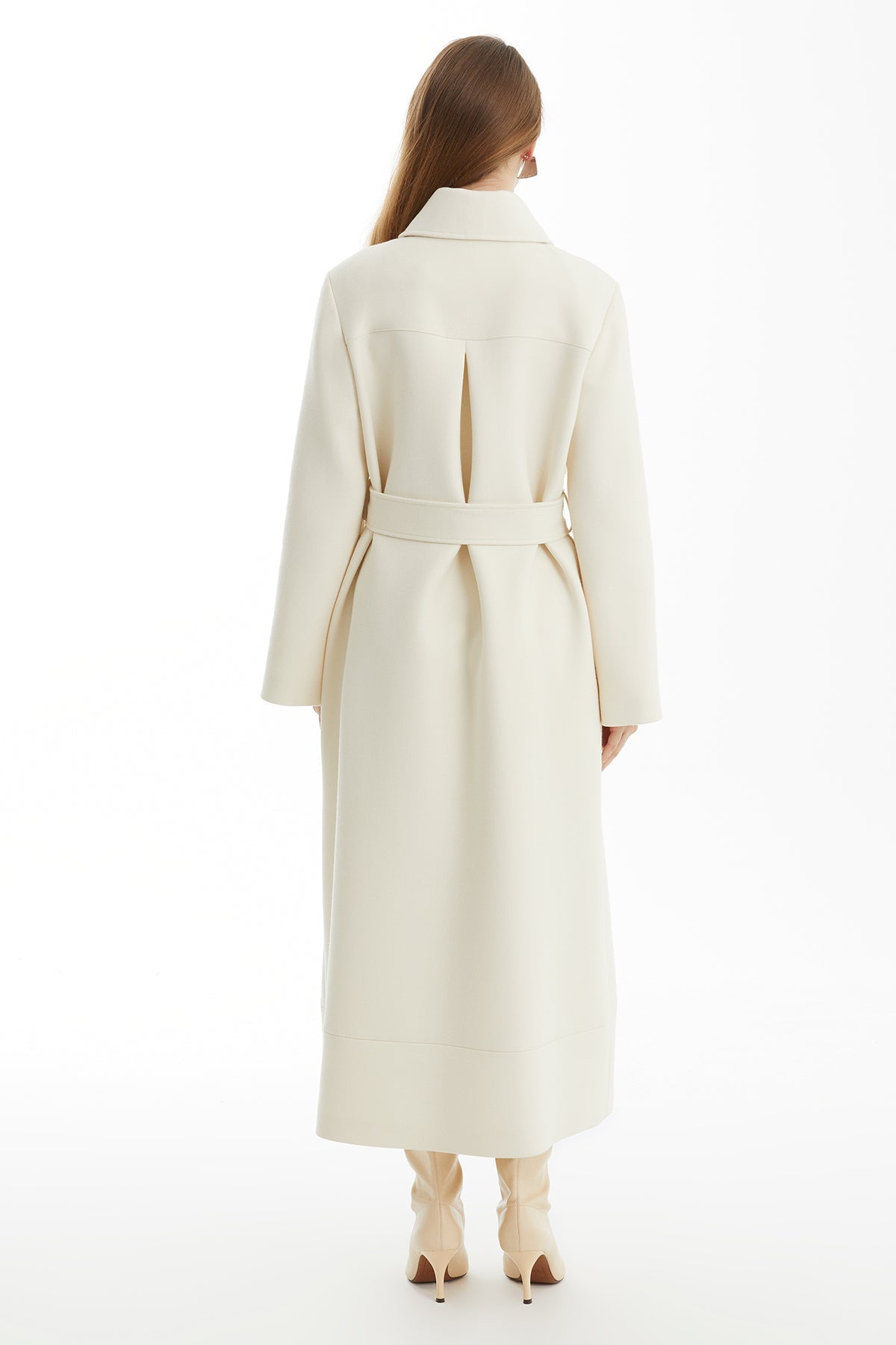 Ecru Wool Blend Coat with Metal Buckle Detail
