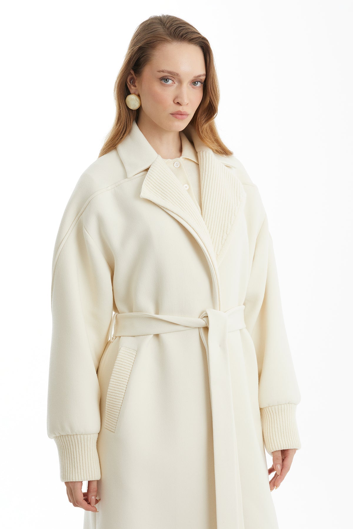 Ecru 100% Cashmere Coat with Detachable Belt