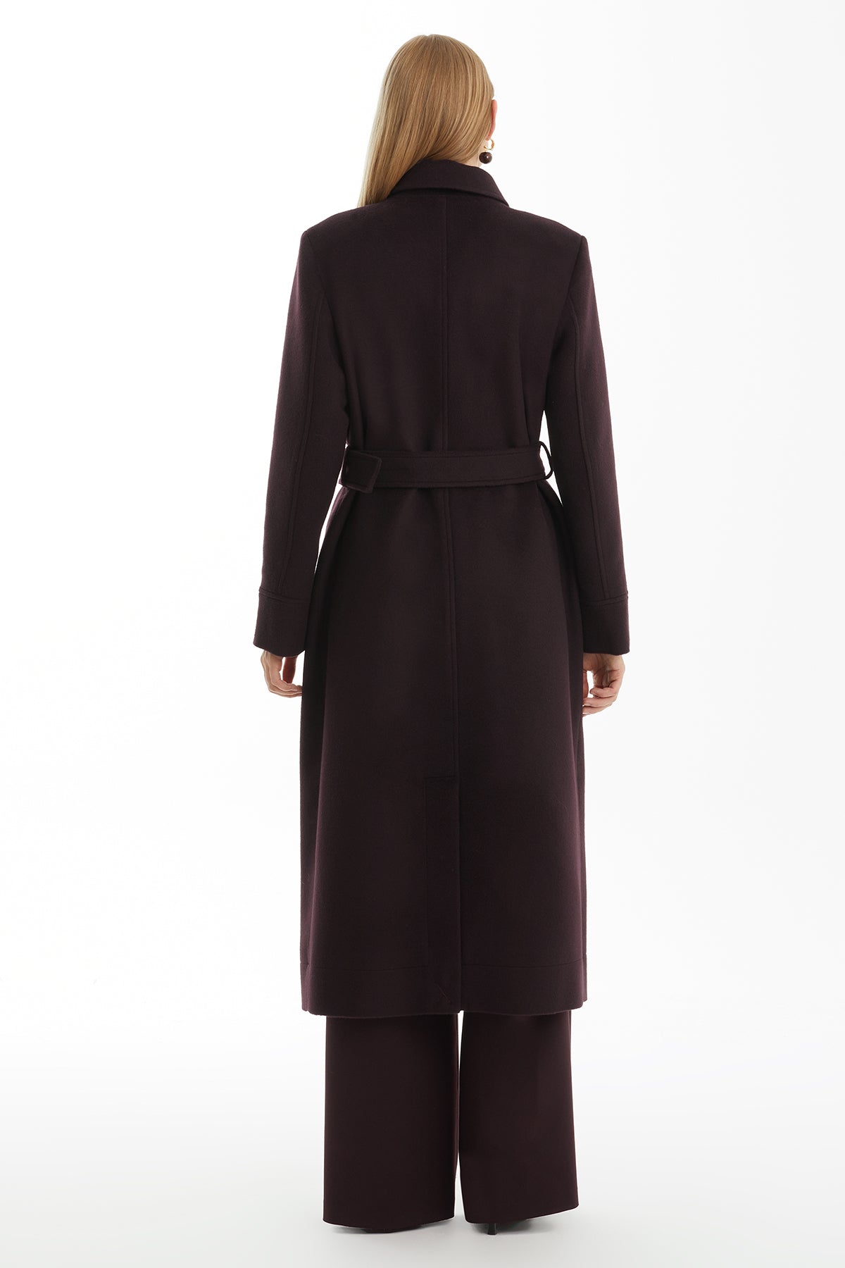 Purple 100% Wool Coat with Metal Buckle Detail