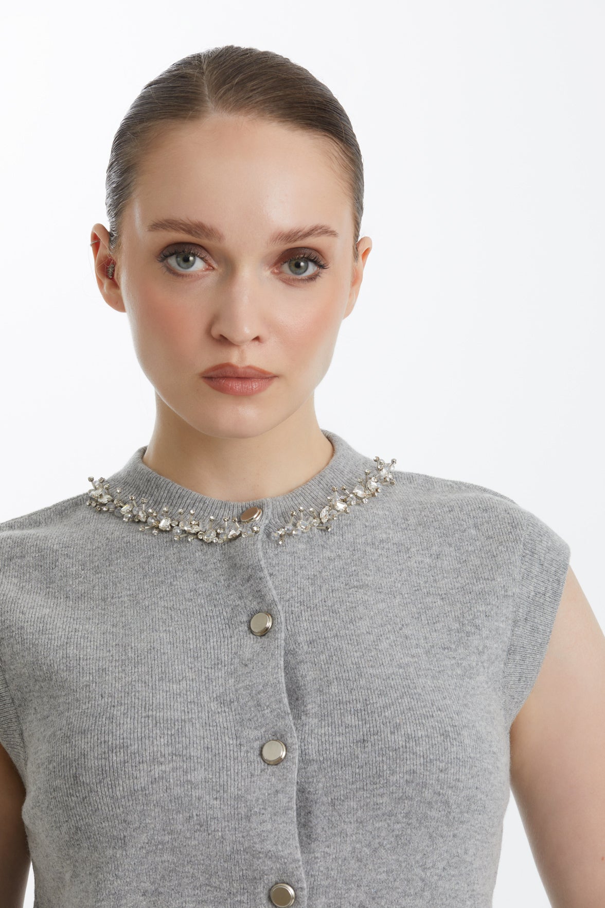 Embroidered Sleeveless Wool-Blend Knit Top