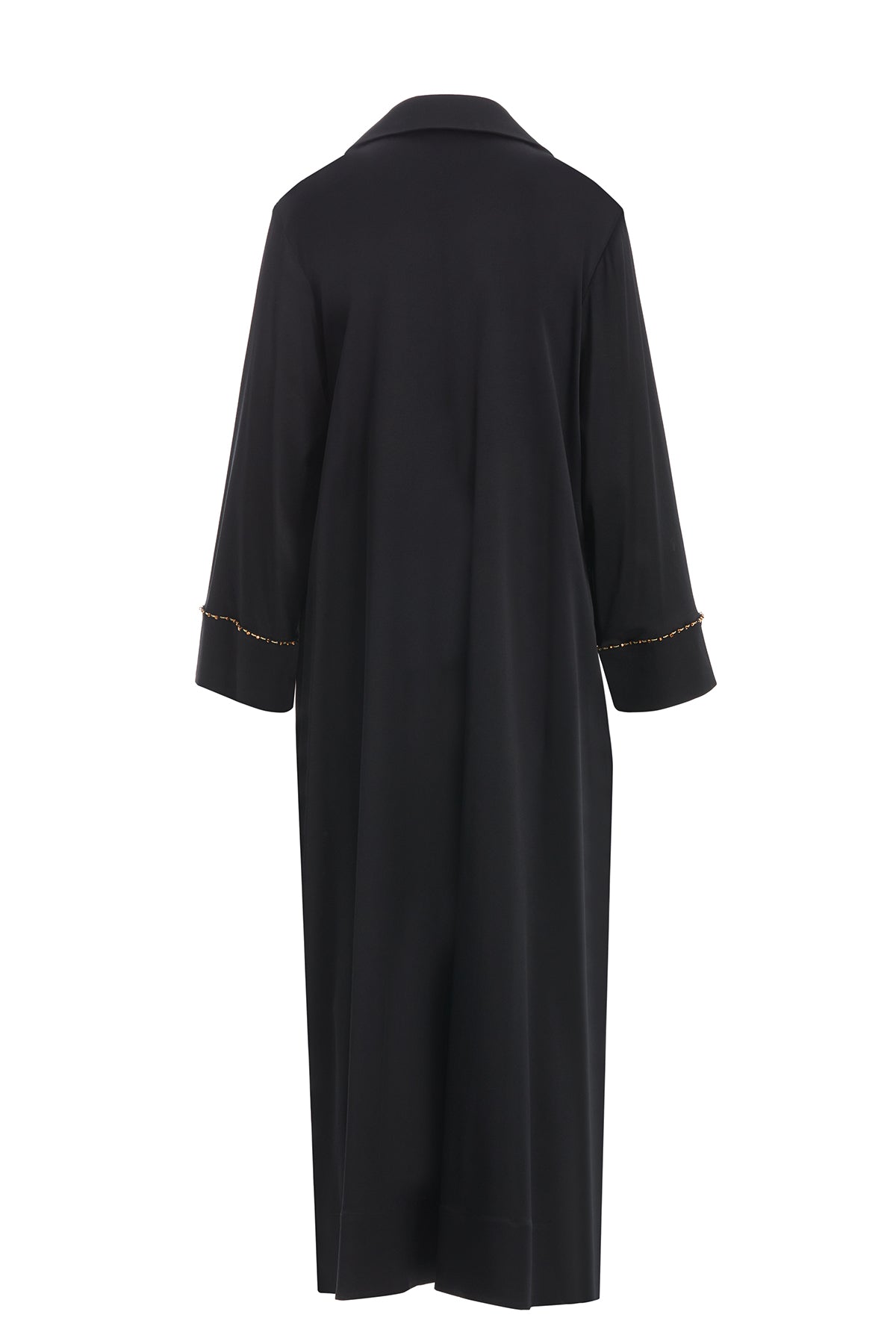 Black Shirt Collar Dress with Embroidery Detail