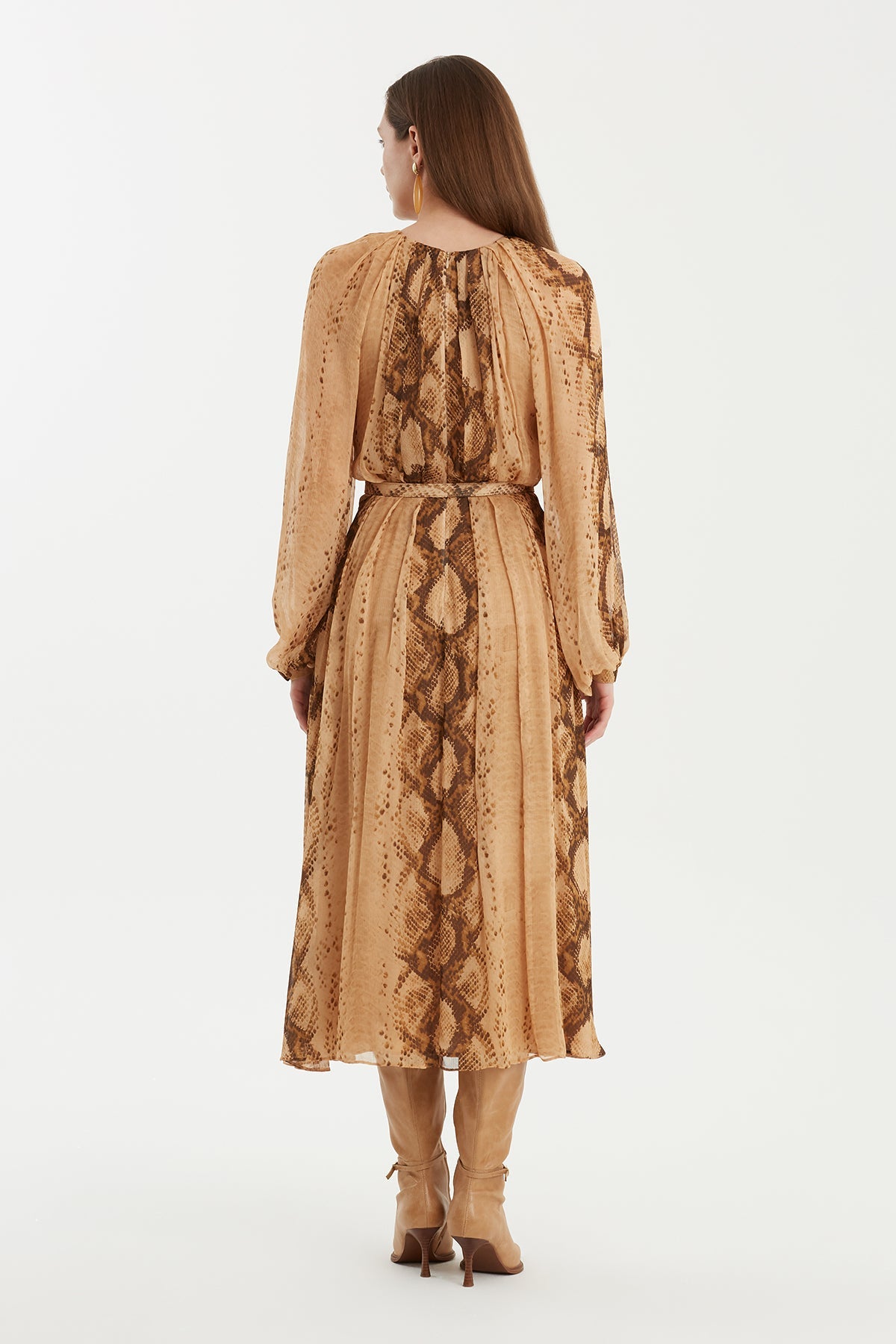Long Patterned Dress with Belt Detail