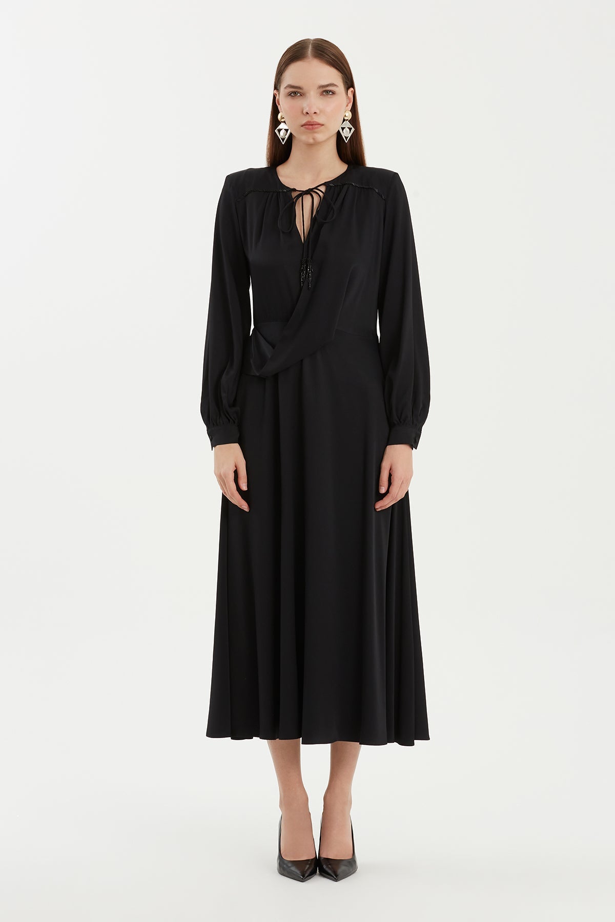 Black Halter Neck Dress with Bead Embroidery