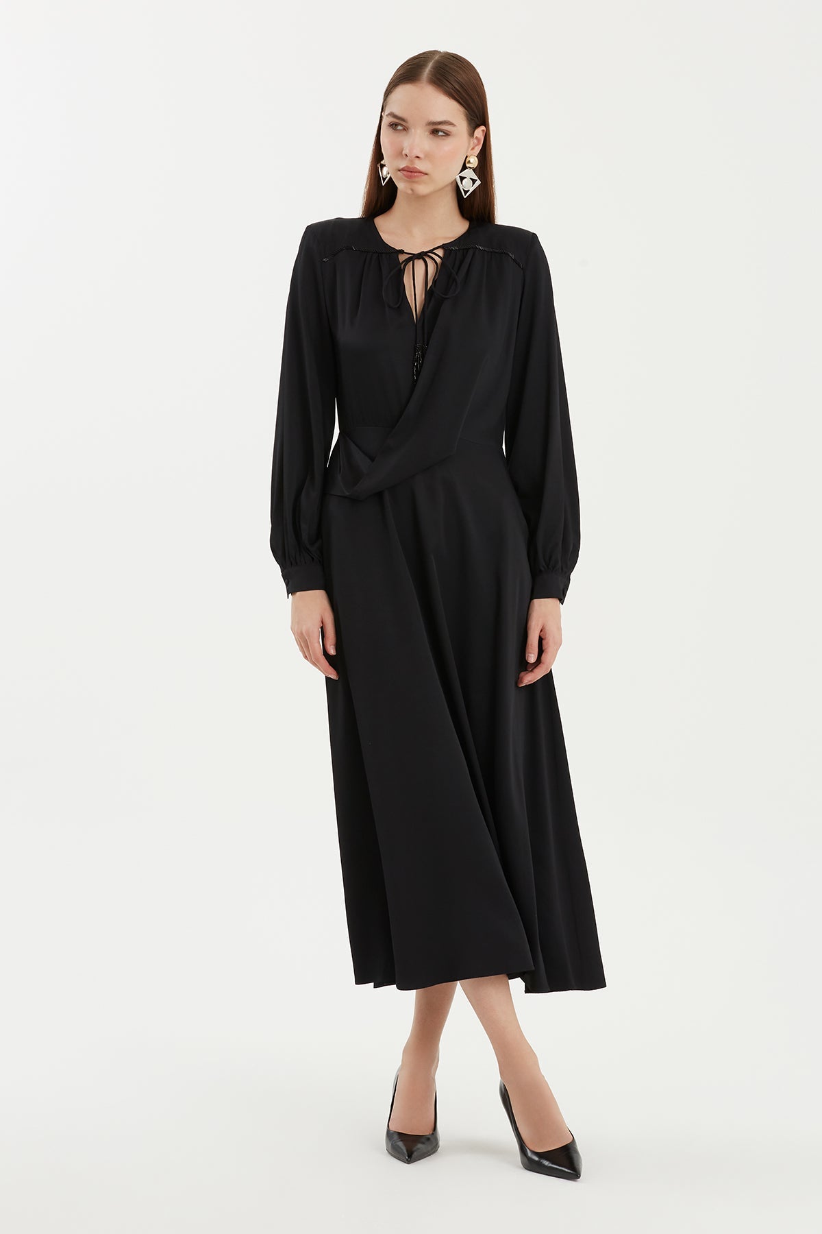 Black Halter Neck Dress with Bead Embroidery