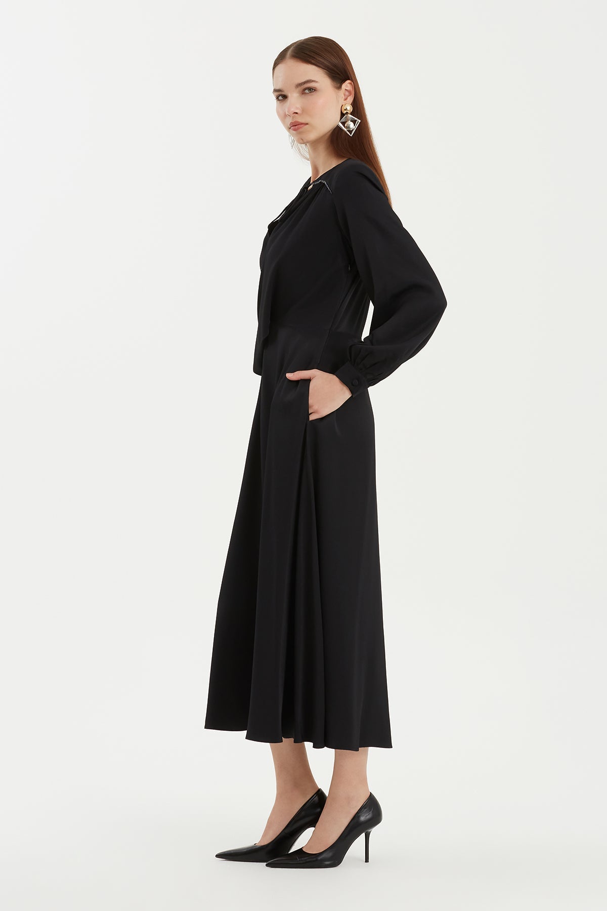 Black Halter Neck Dress with Bead Embroidery