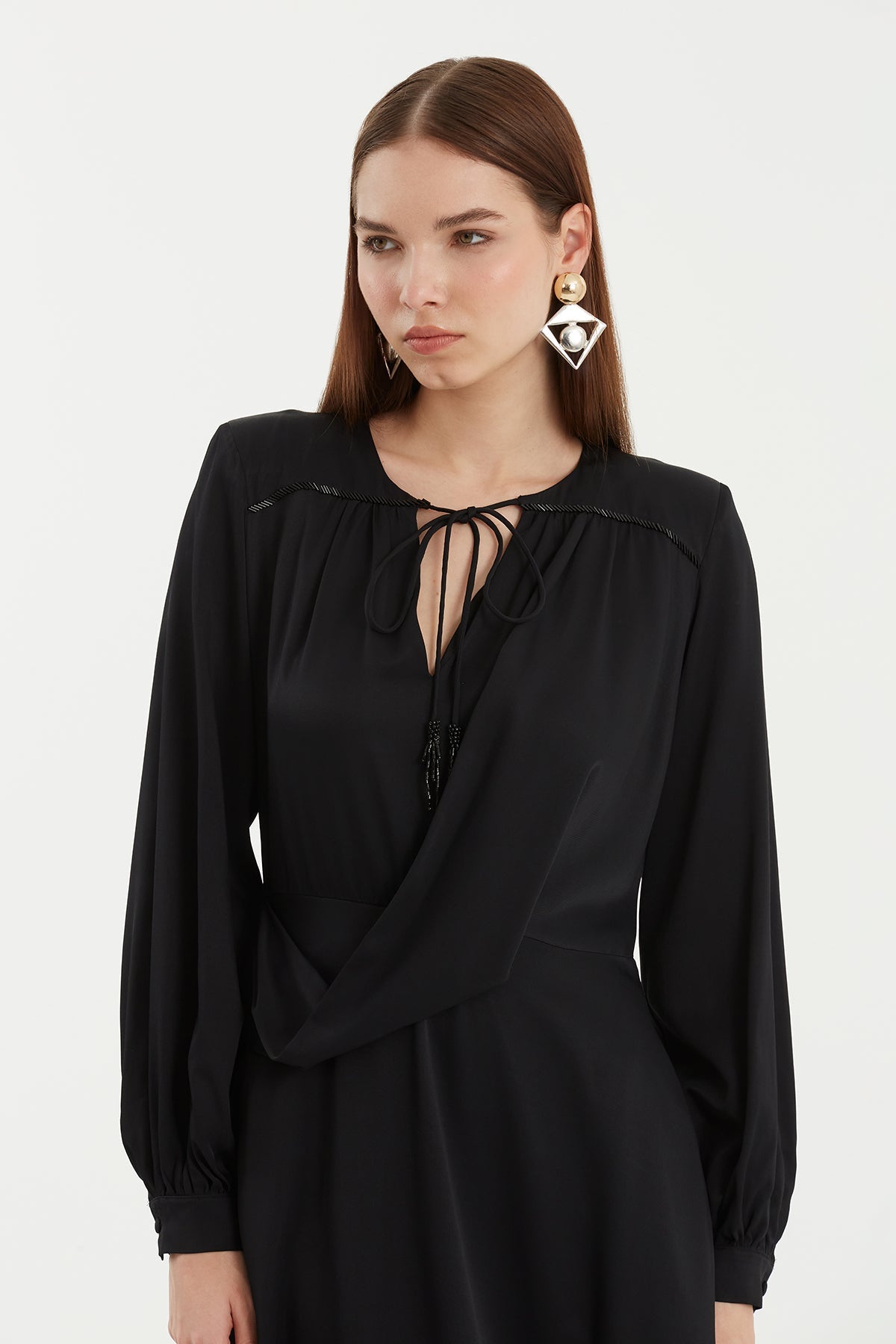 Black Halter Neck Dress with Bead Embroidery