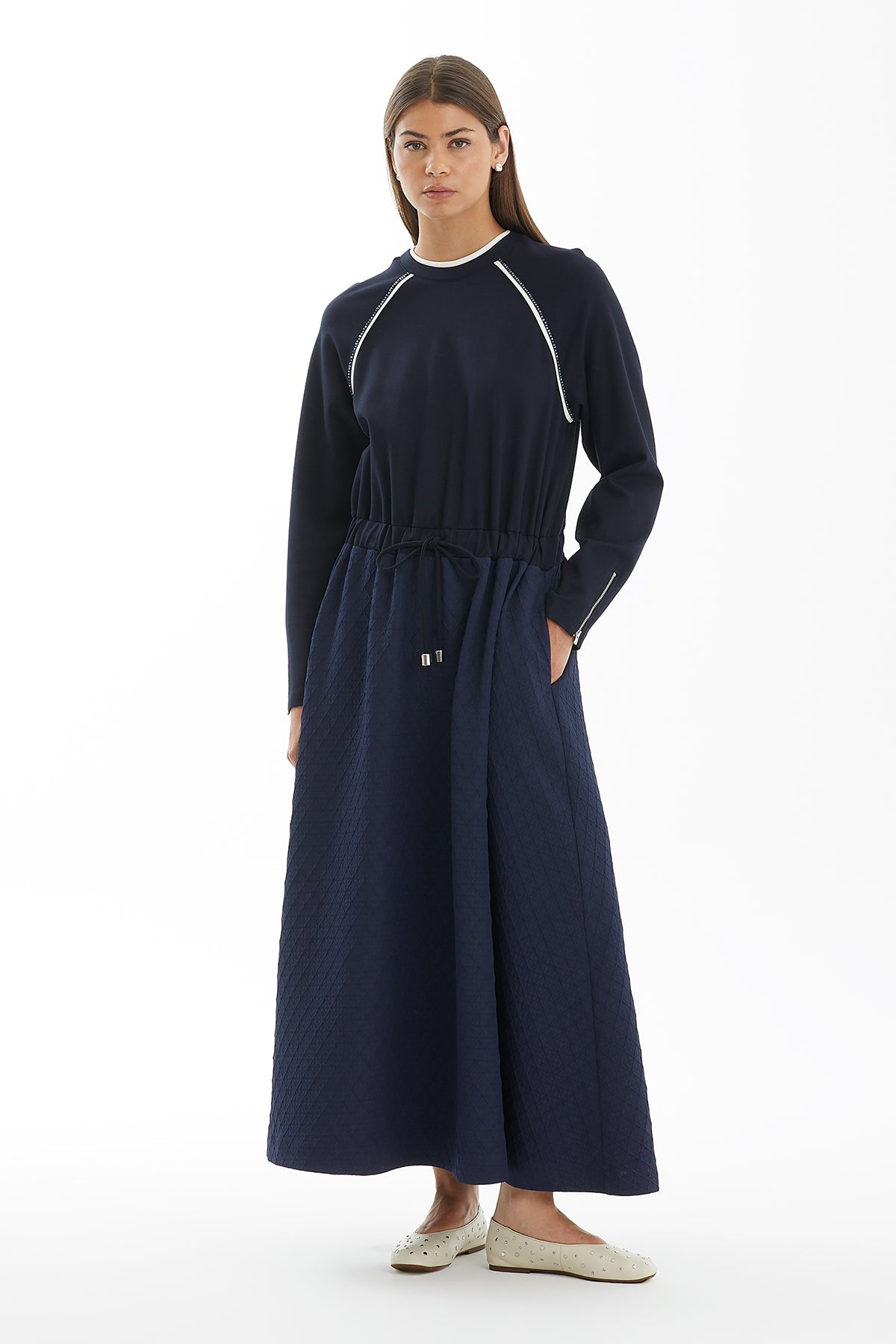 Dark Navy Dress with Contrast Piping Detail