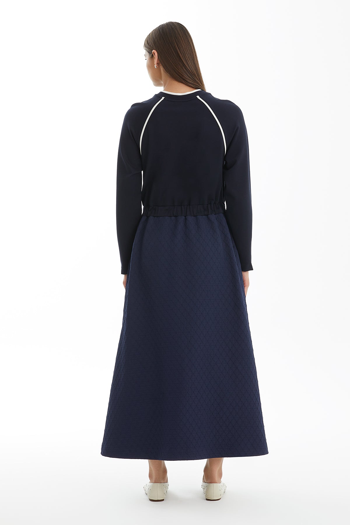 Dark Navy Dress with Contrast Piping Detail