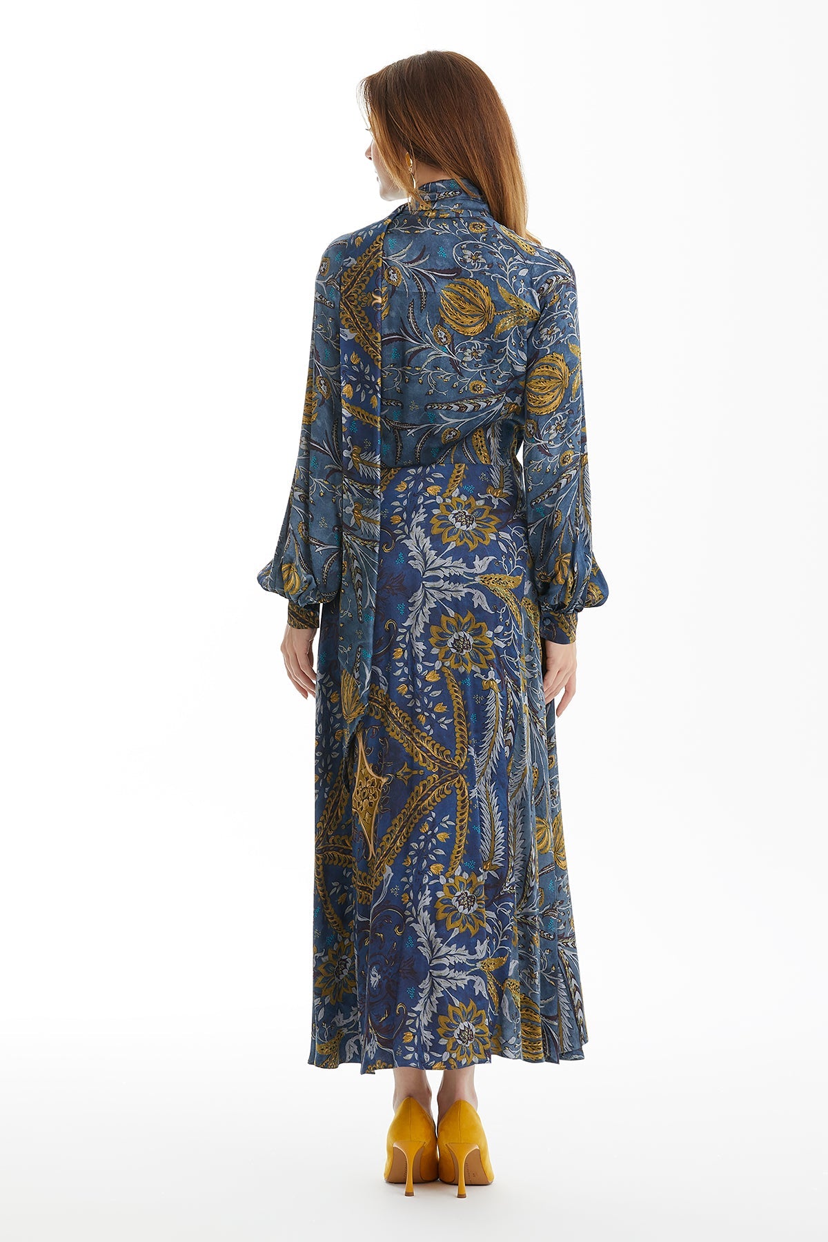 Patterned Dress with Scarf Collar