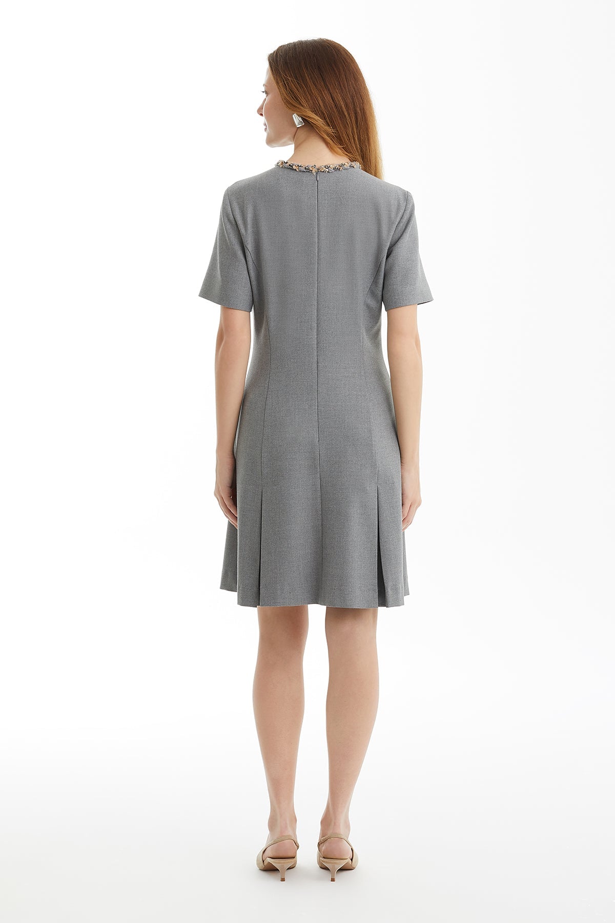 Grey Short Dress with Trim Detail