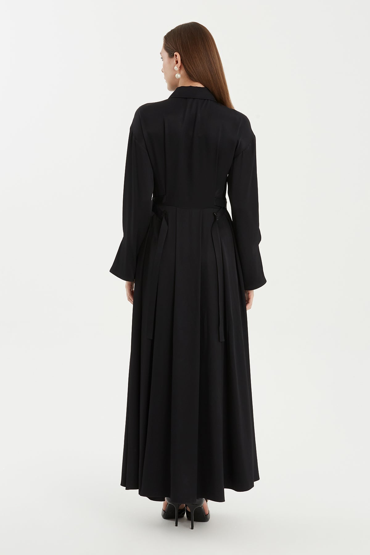 Black Flared Dress with Cross-Tie Detail