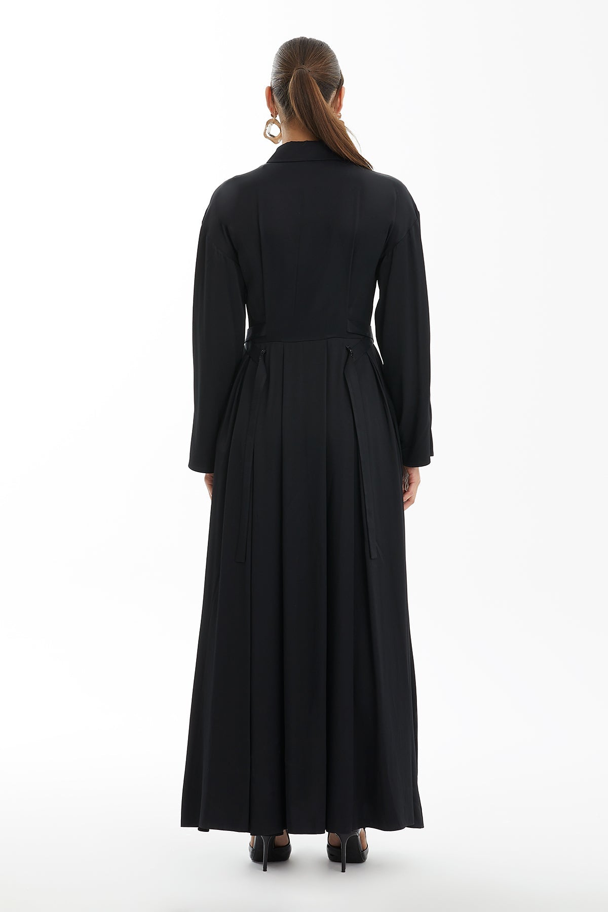Black Flared Dress with Cross-Tie Detail