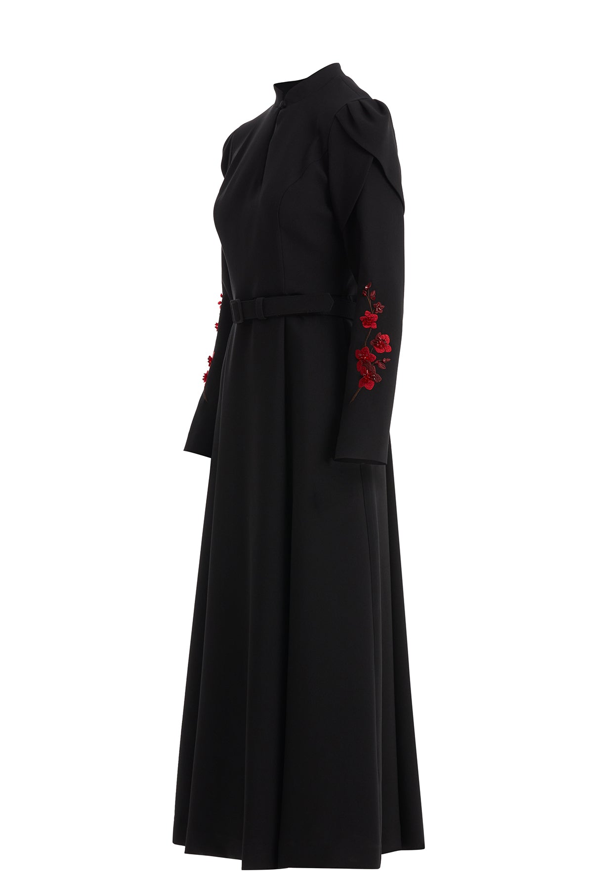 Black Dress with Embroidered Sleeve Detail