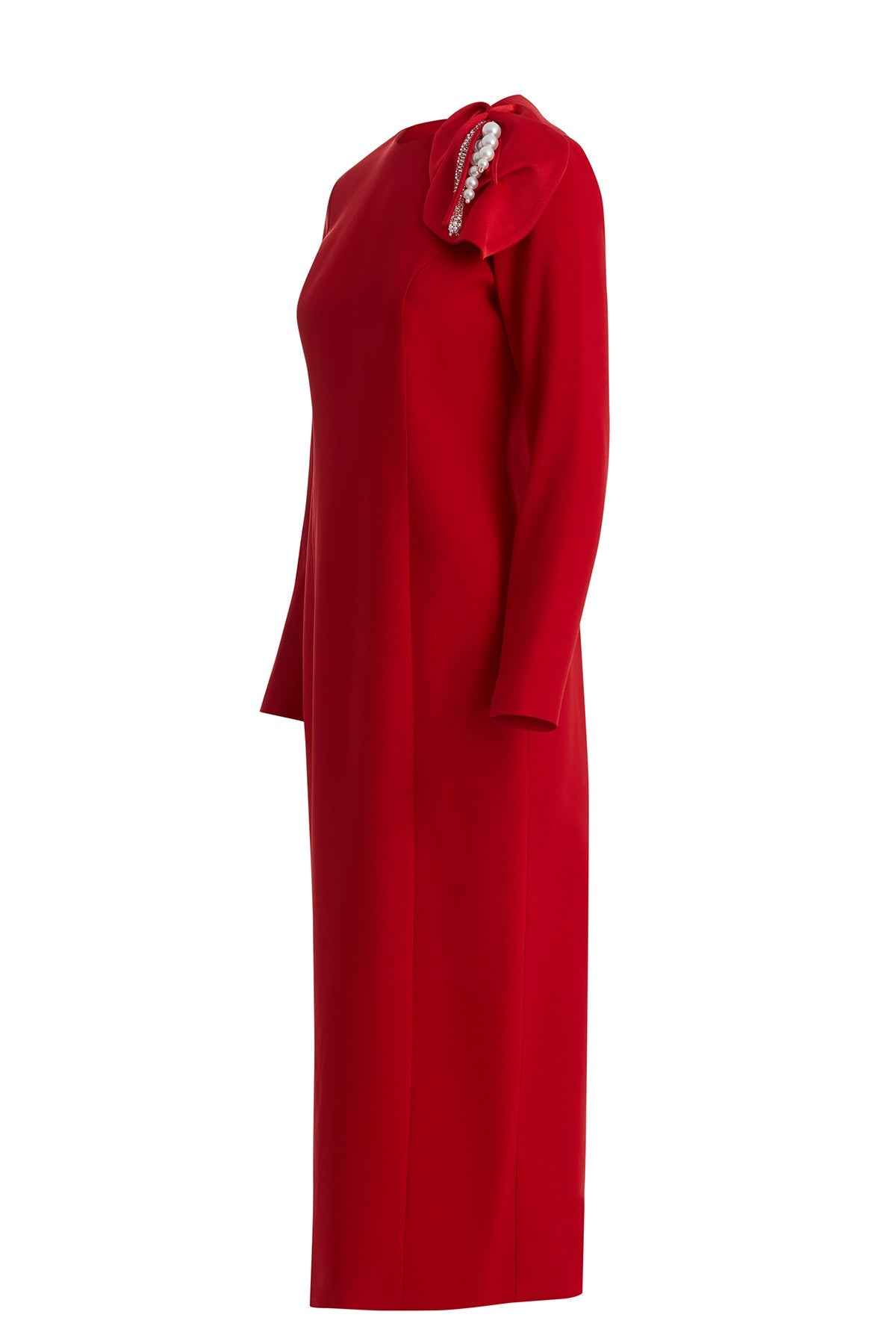 Red Dress with Shoulder Accessory Detail