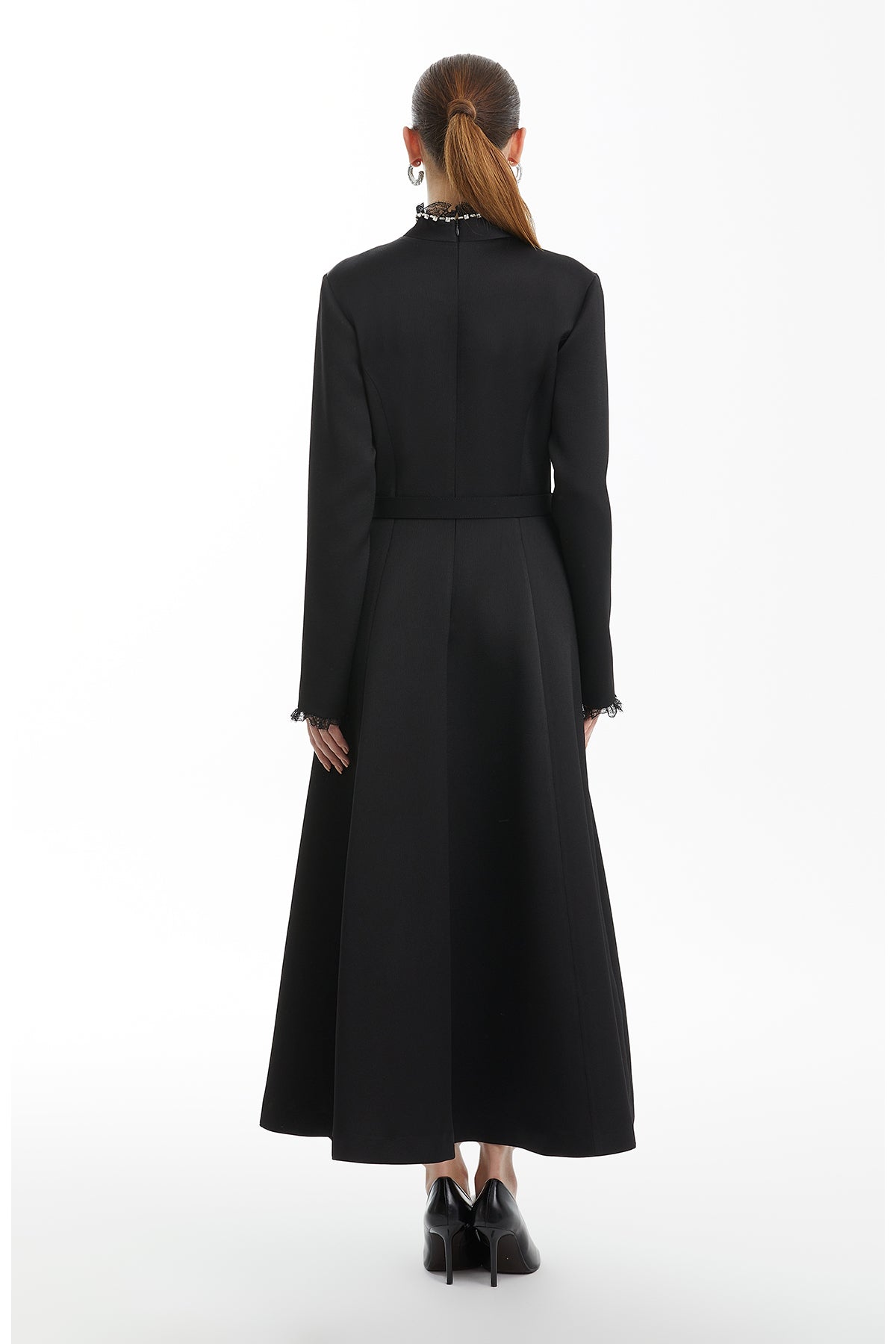 Black Crystal Embroidered Dress with Lace Detail