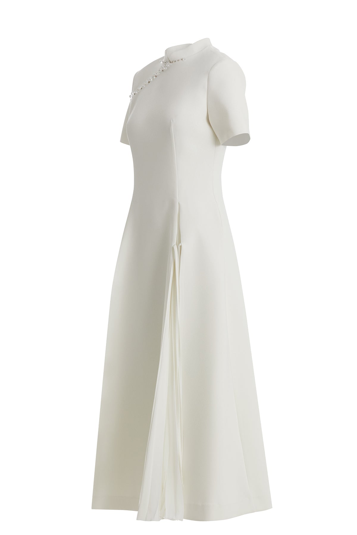Ecru Pleated Dress with Slit Detail