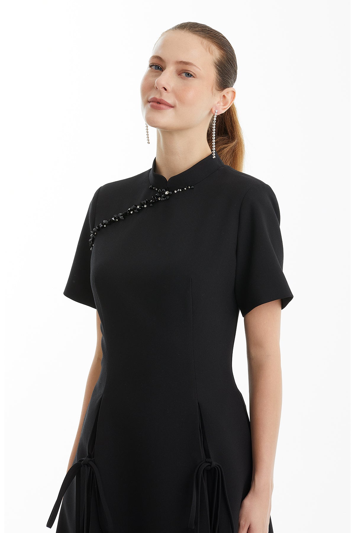 Black Pleated Dress with Slit Detail