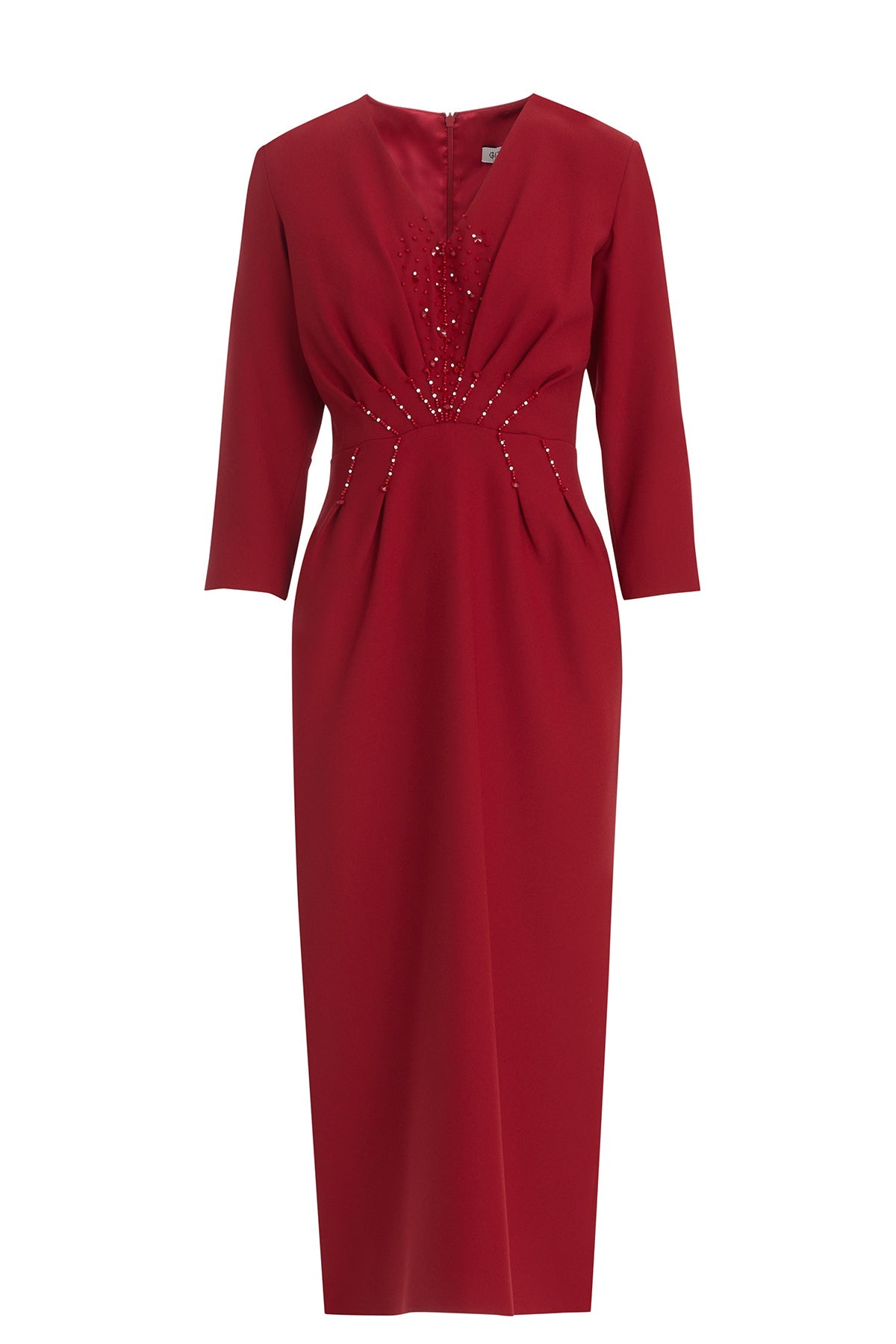 Red Pleated Dress with Embroidery Detail