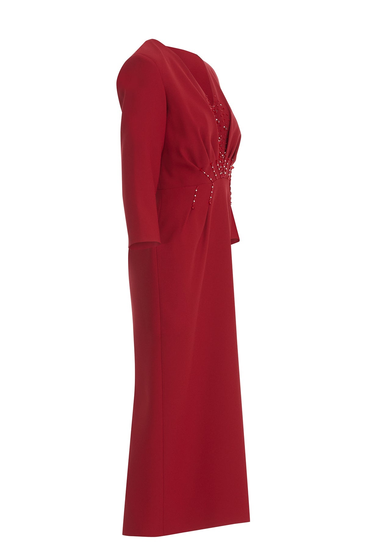 Red Pleated Dress with Embroidery Detail