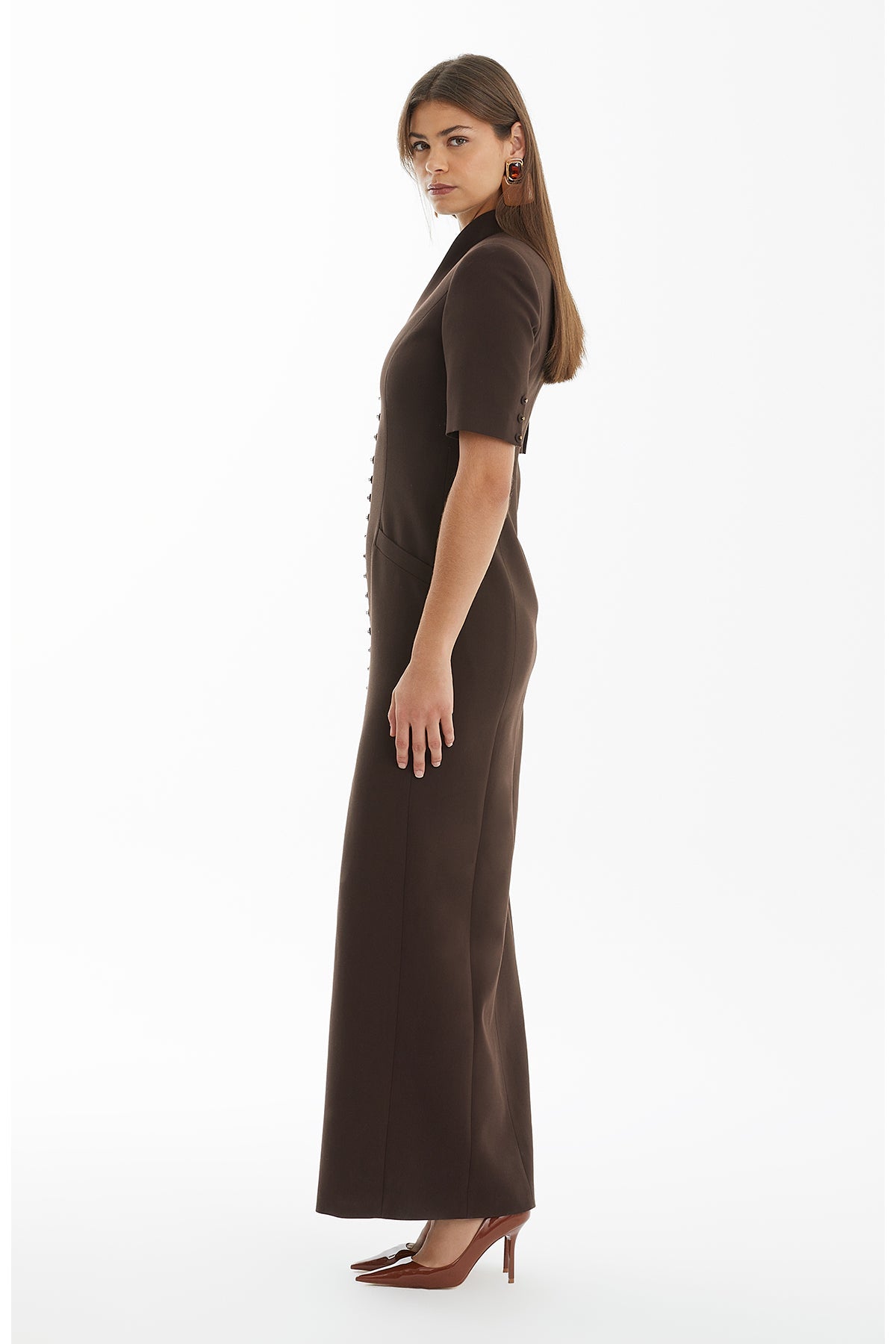 Brown Long Dress with Slit Detail
