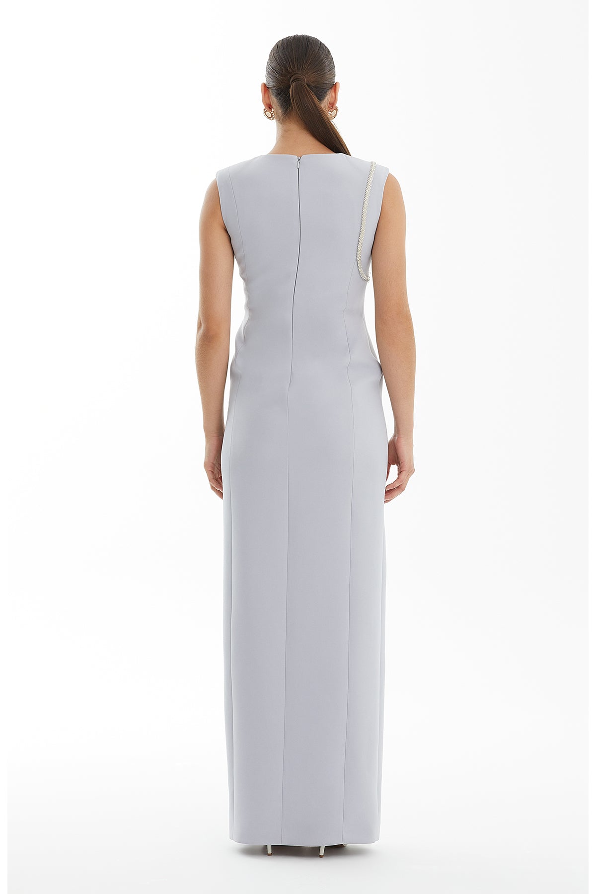 Blue Embroidered Slit Crepe Dress