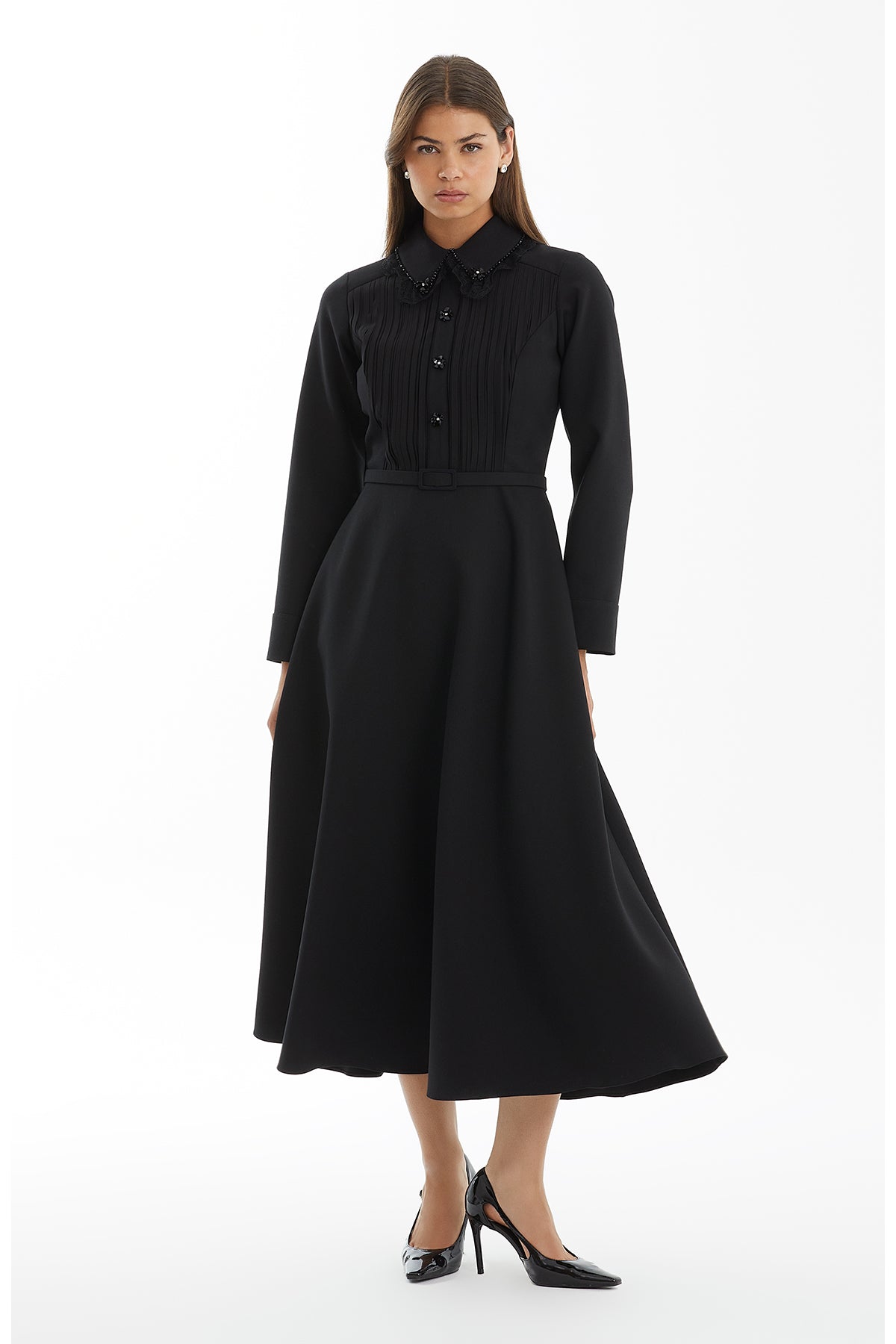 Black Elegant Lace Embroidered Dress