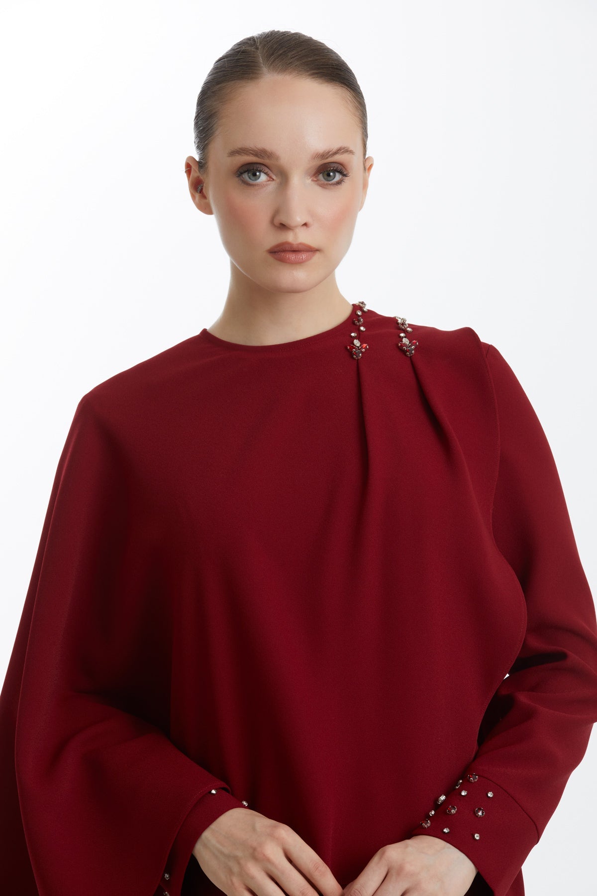 Red Cape Stone-Embellished Dress