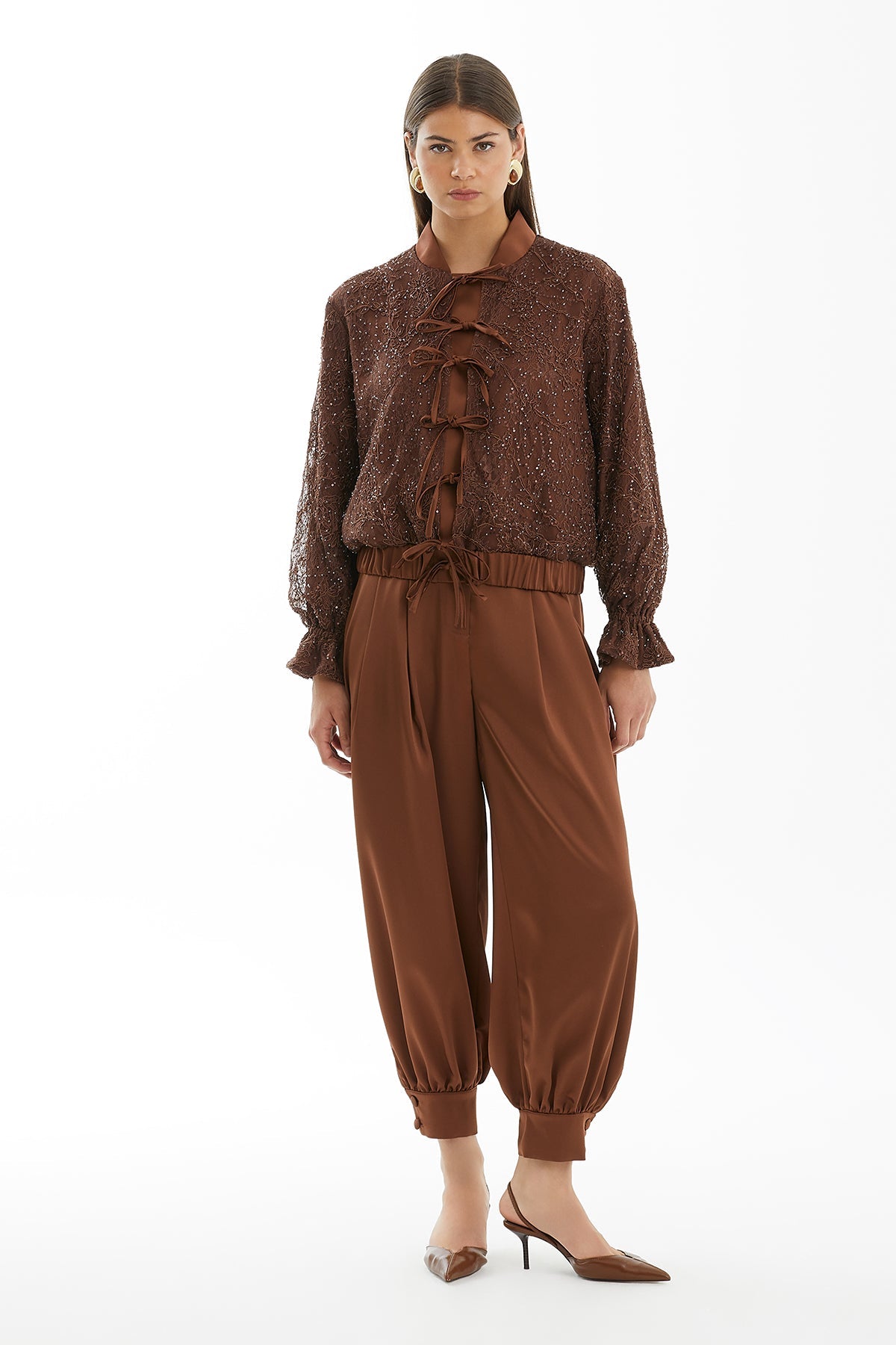 Brown Bomber Jacket and Harem Trousers Set