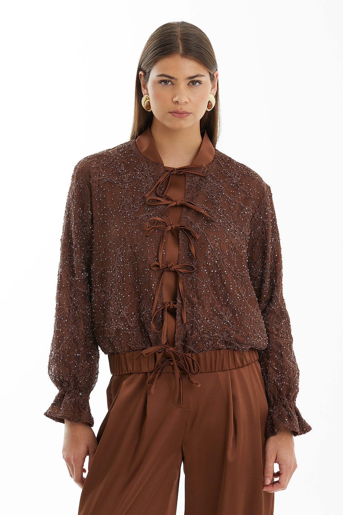 Brown Bomber Jacket and Harem Trousers Set