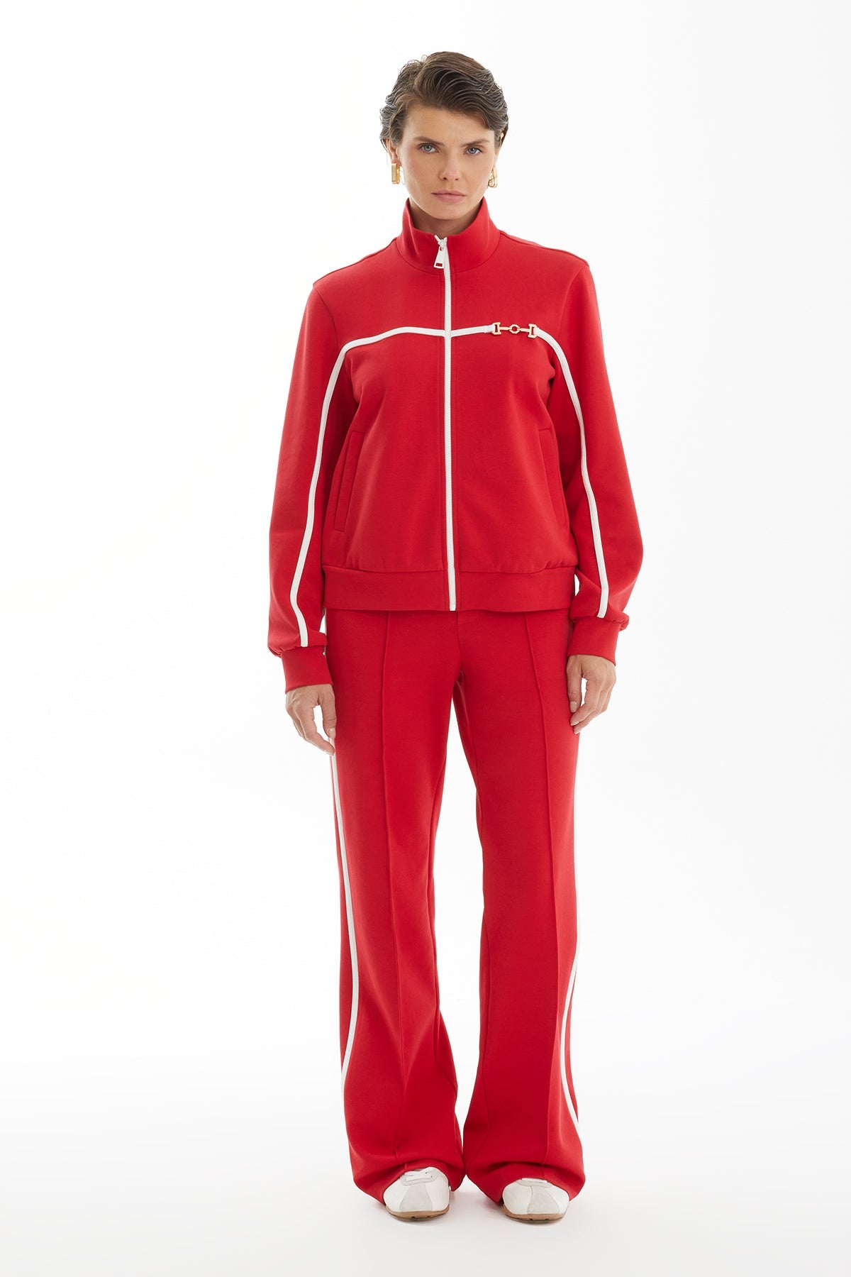 Red Tracksuit with Trim and Accessory Detail