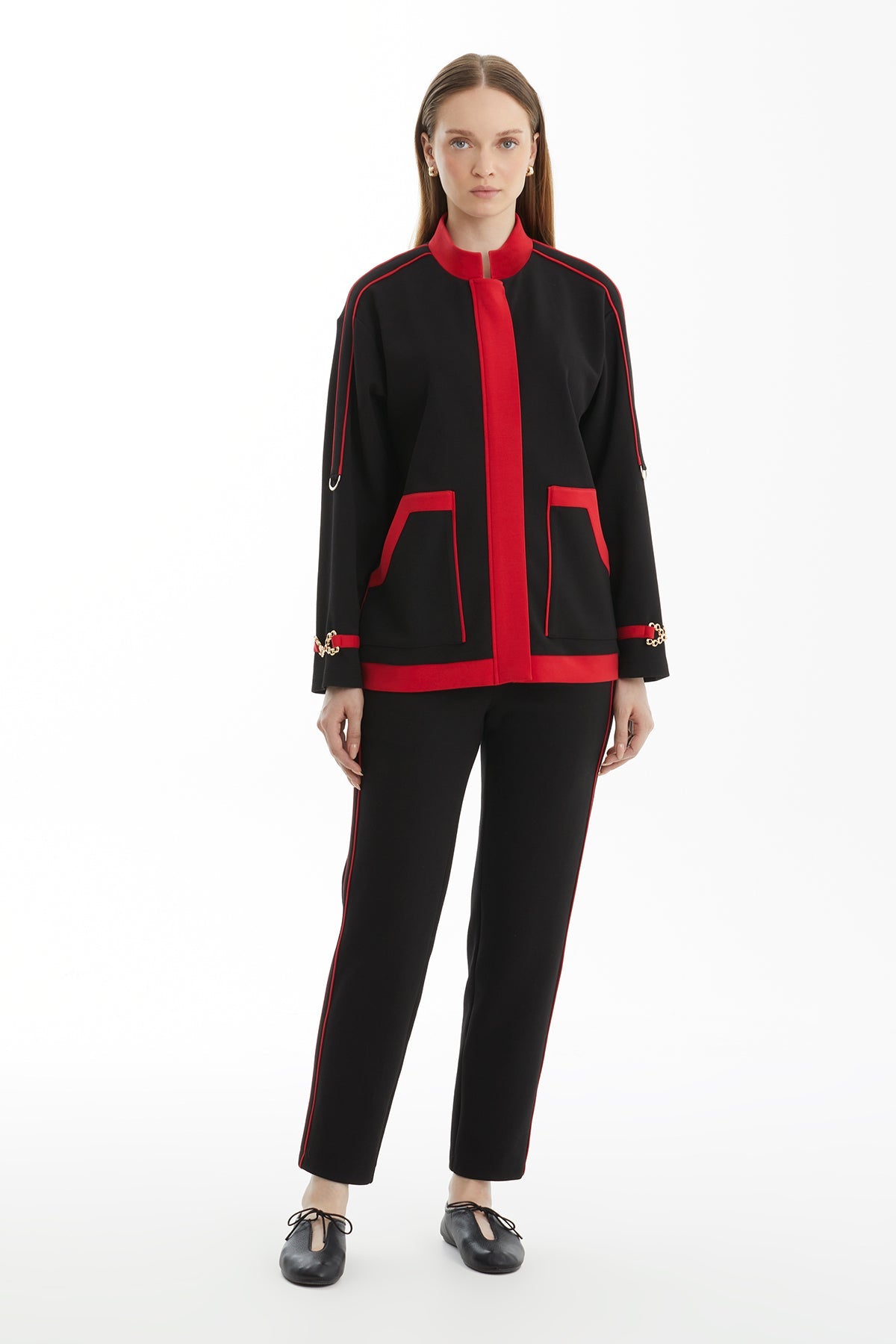 Black Tracksuit with Contrast Piping