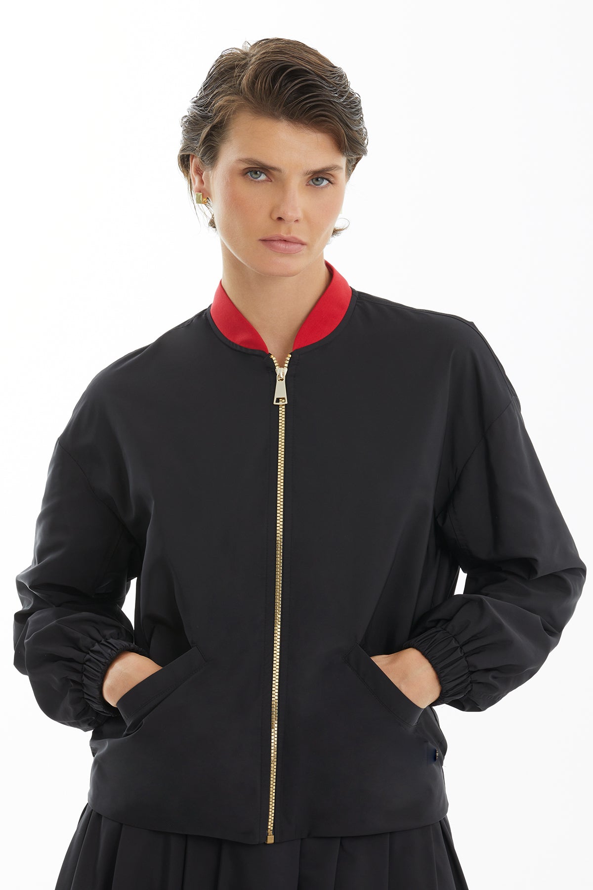 Black Bomber Jacket and Skirt Set